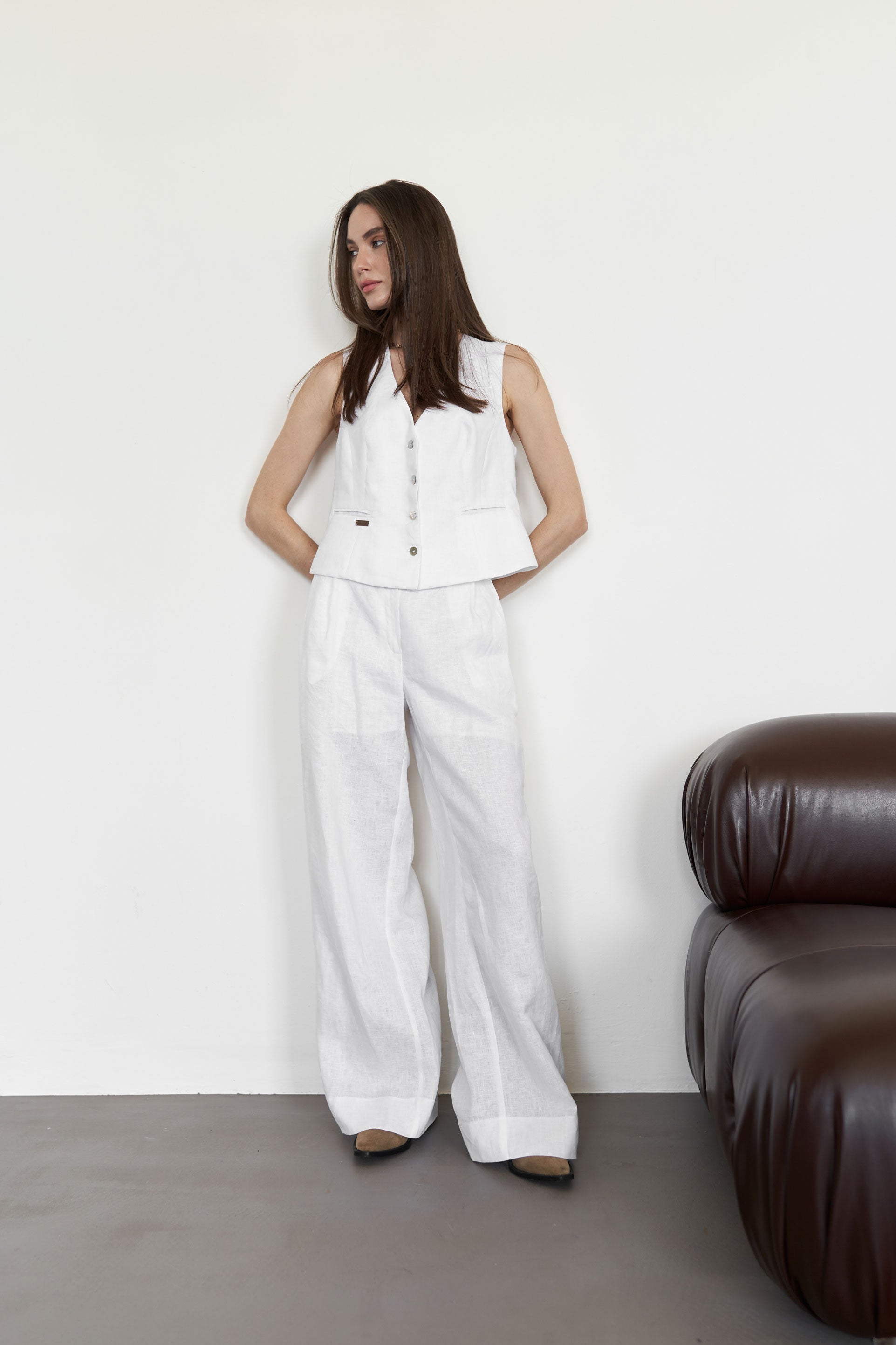 Palazzo Pants White Linen