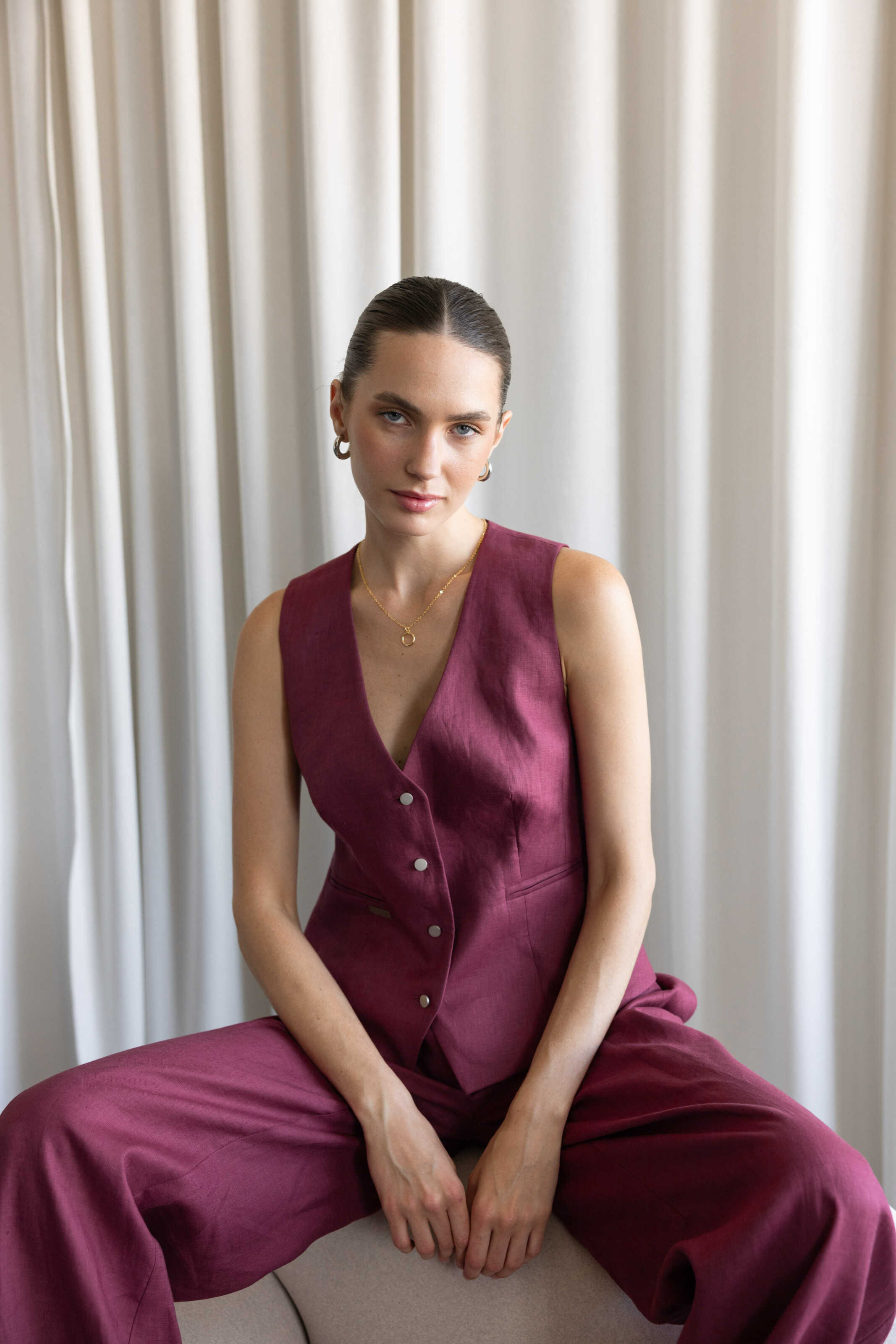 Palazzo Pants Burgundy Linen