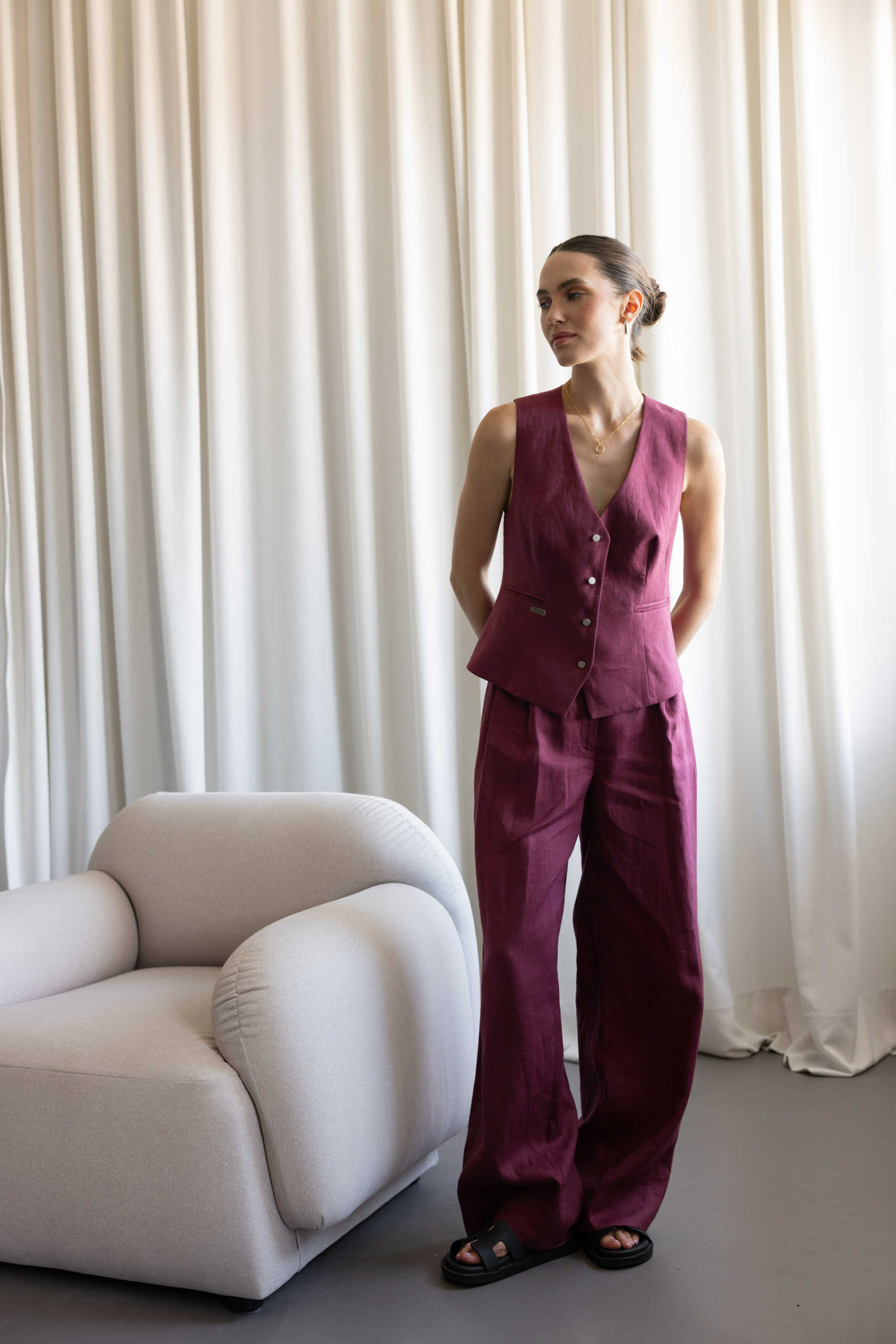 Palazzo Pants Burgundy Linen