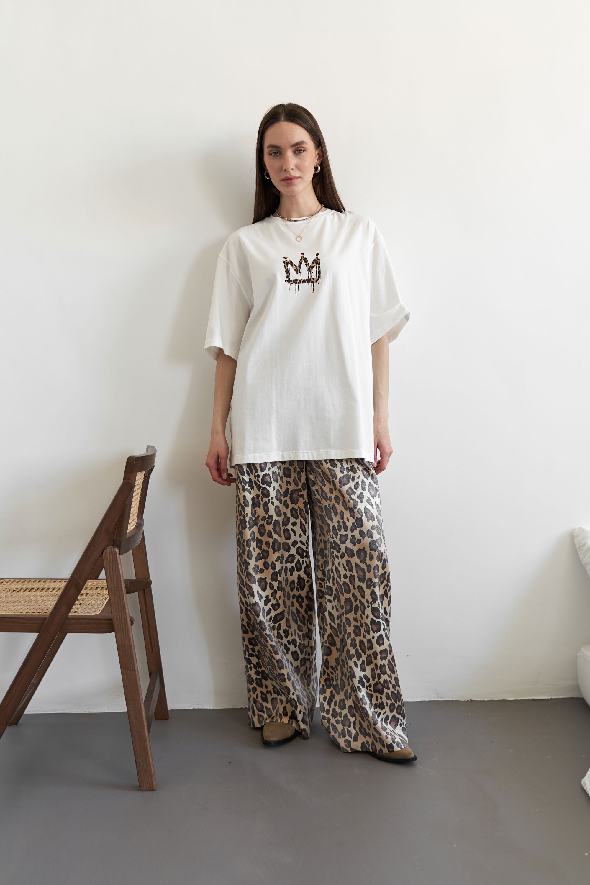 T-shirt  CROWN LEOPARD White
