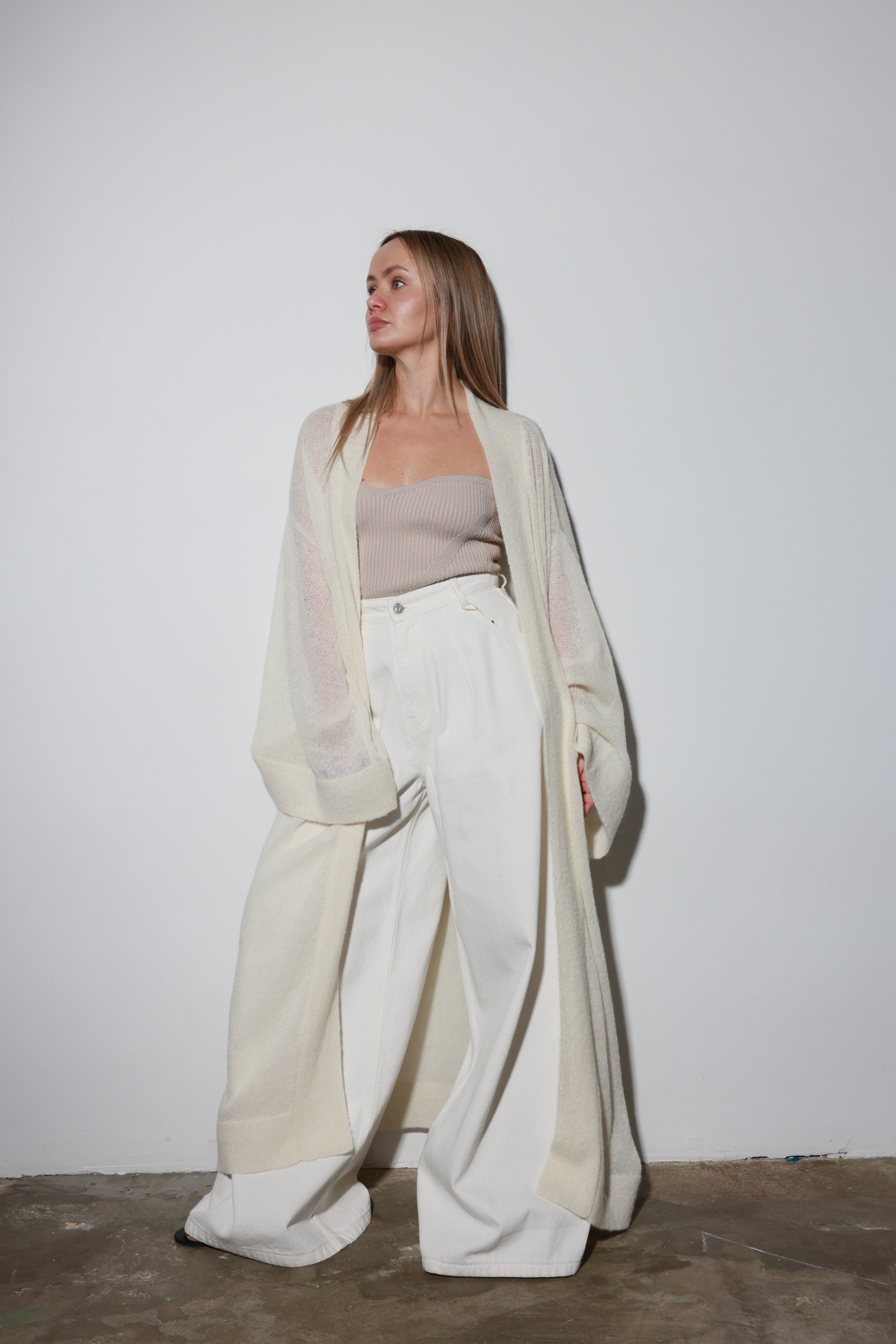 Mohair Maxi Cardigan White
