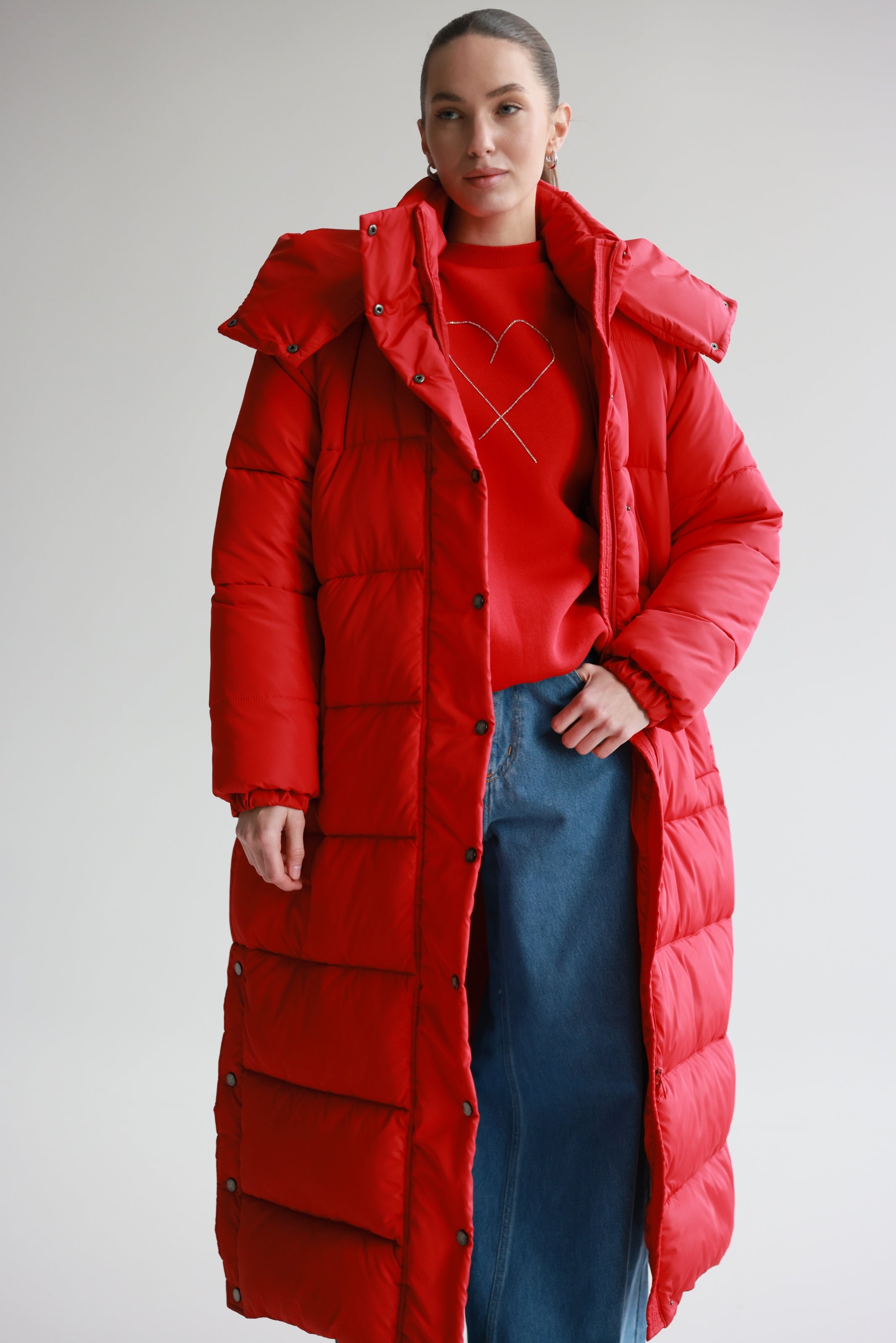 Oversized Maxi Puffer Jacket Red