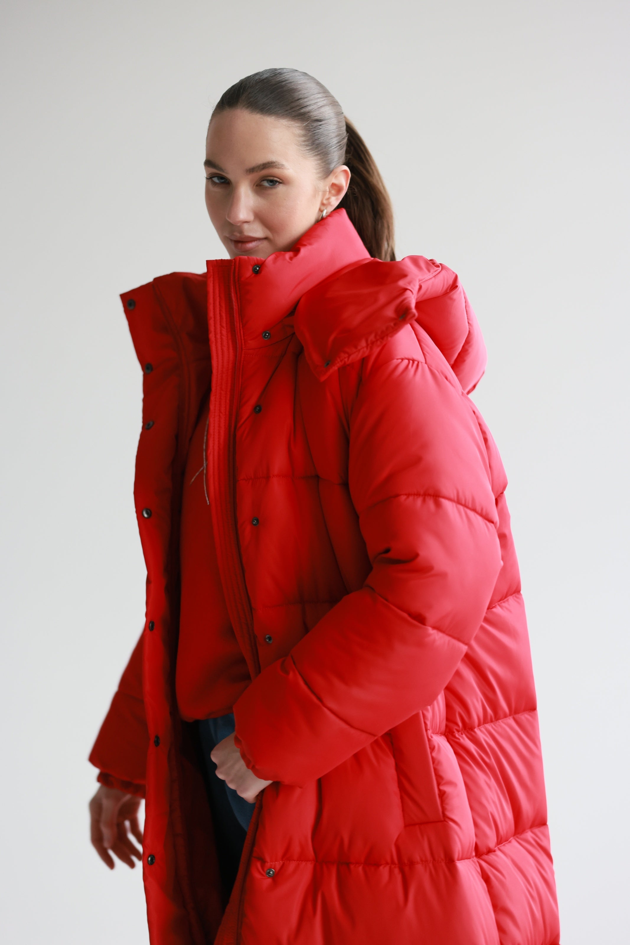 Oversized Maxi Puffer Jacket Red