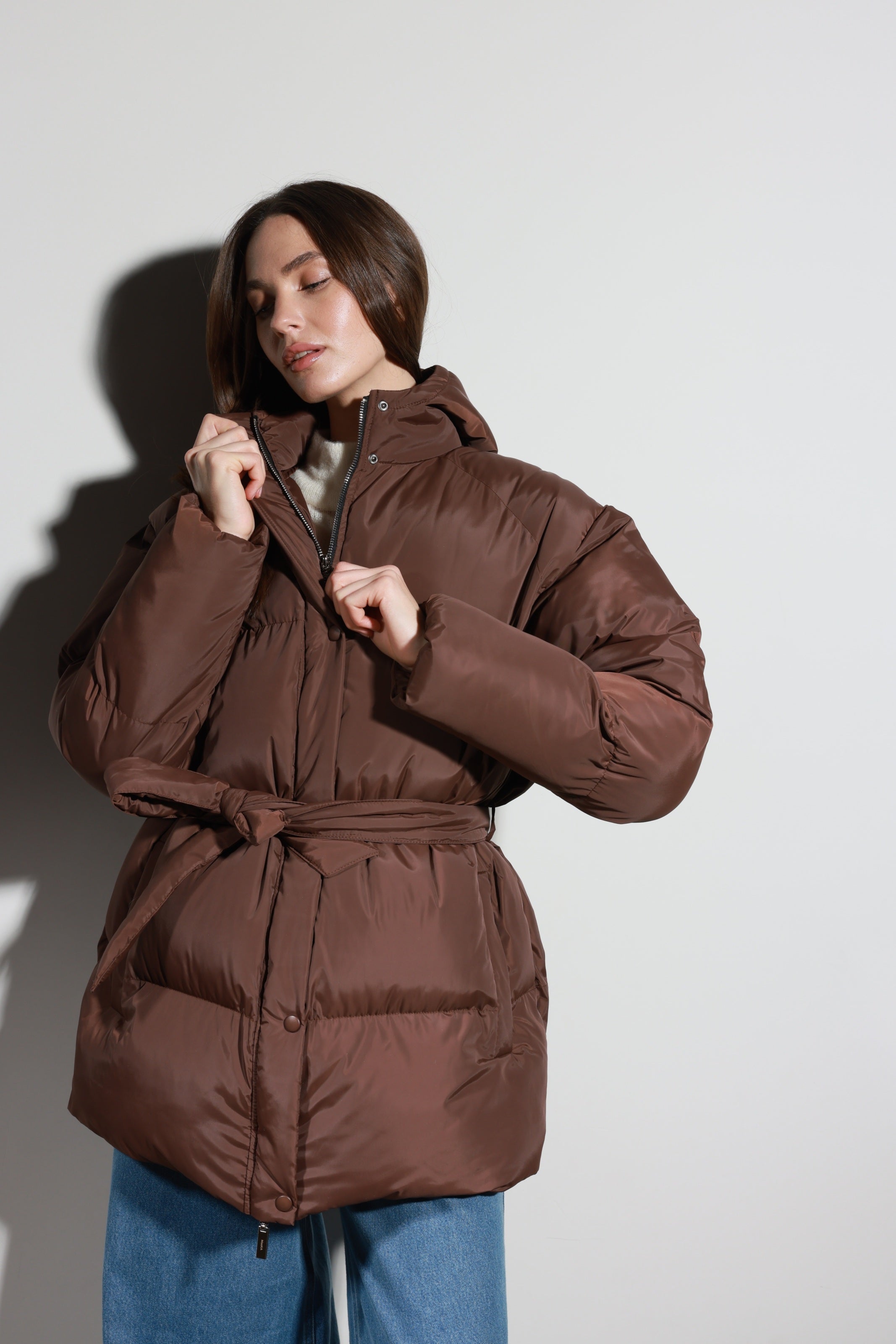 Belted Puffer Jacket Mocha
