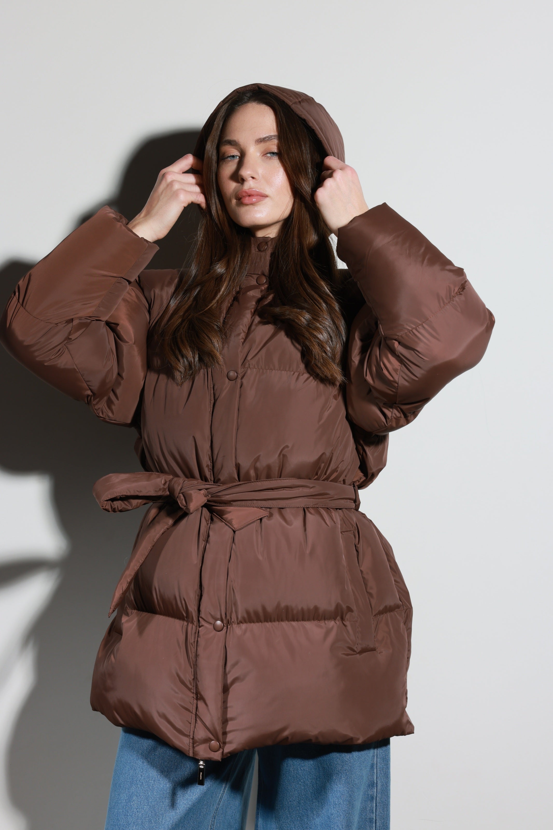 Belted Puffer Jacket Mocha