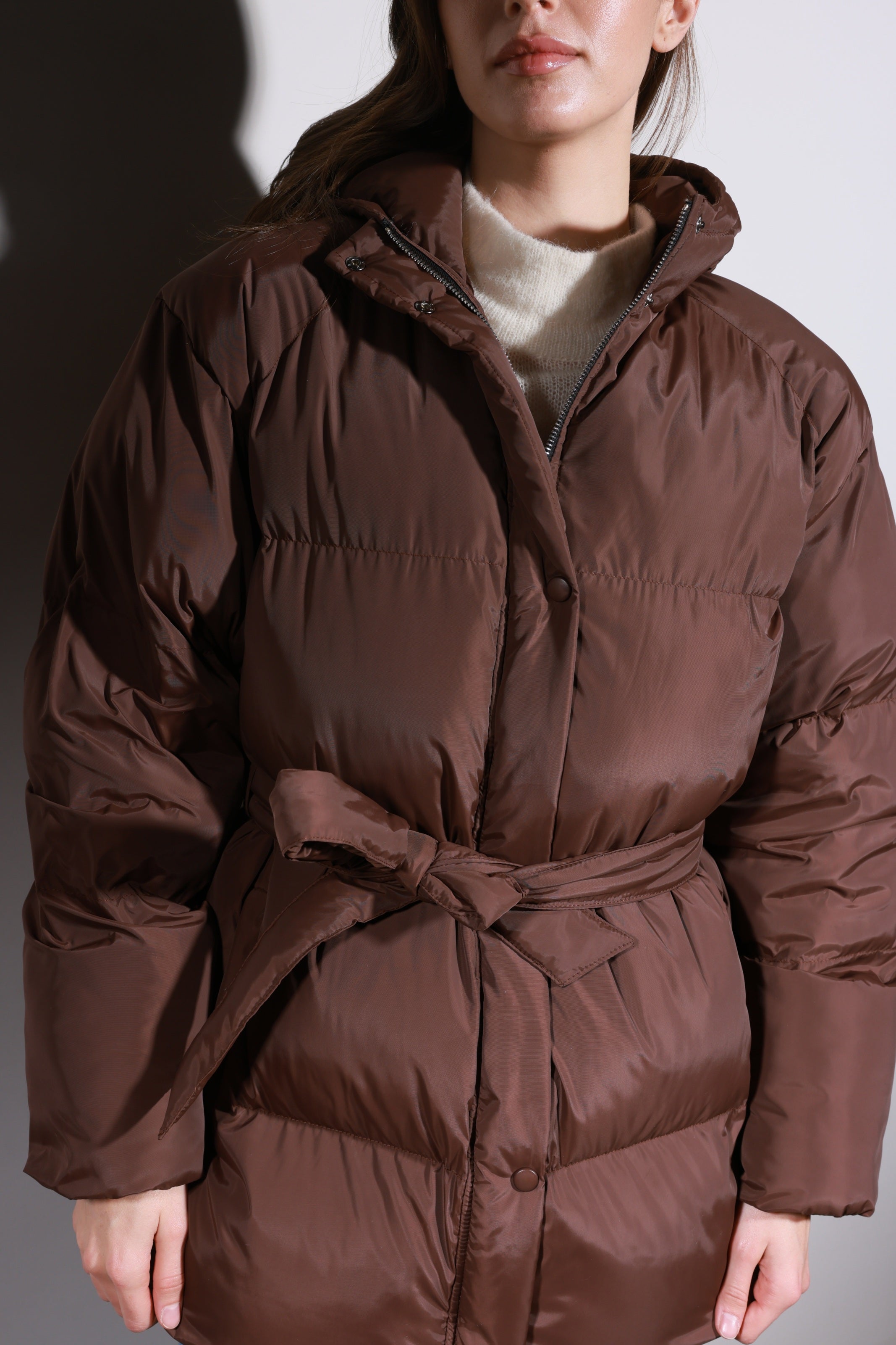 Belted Puffer Jacket Mocha