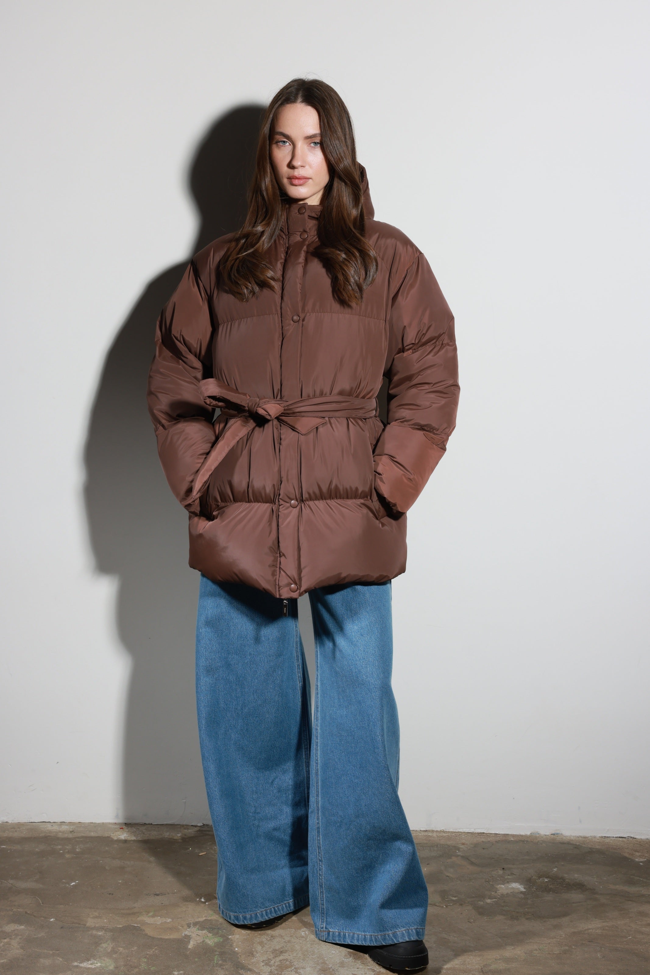 Belted Puffer Jacket Mocha