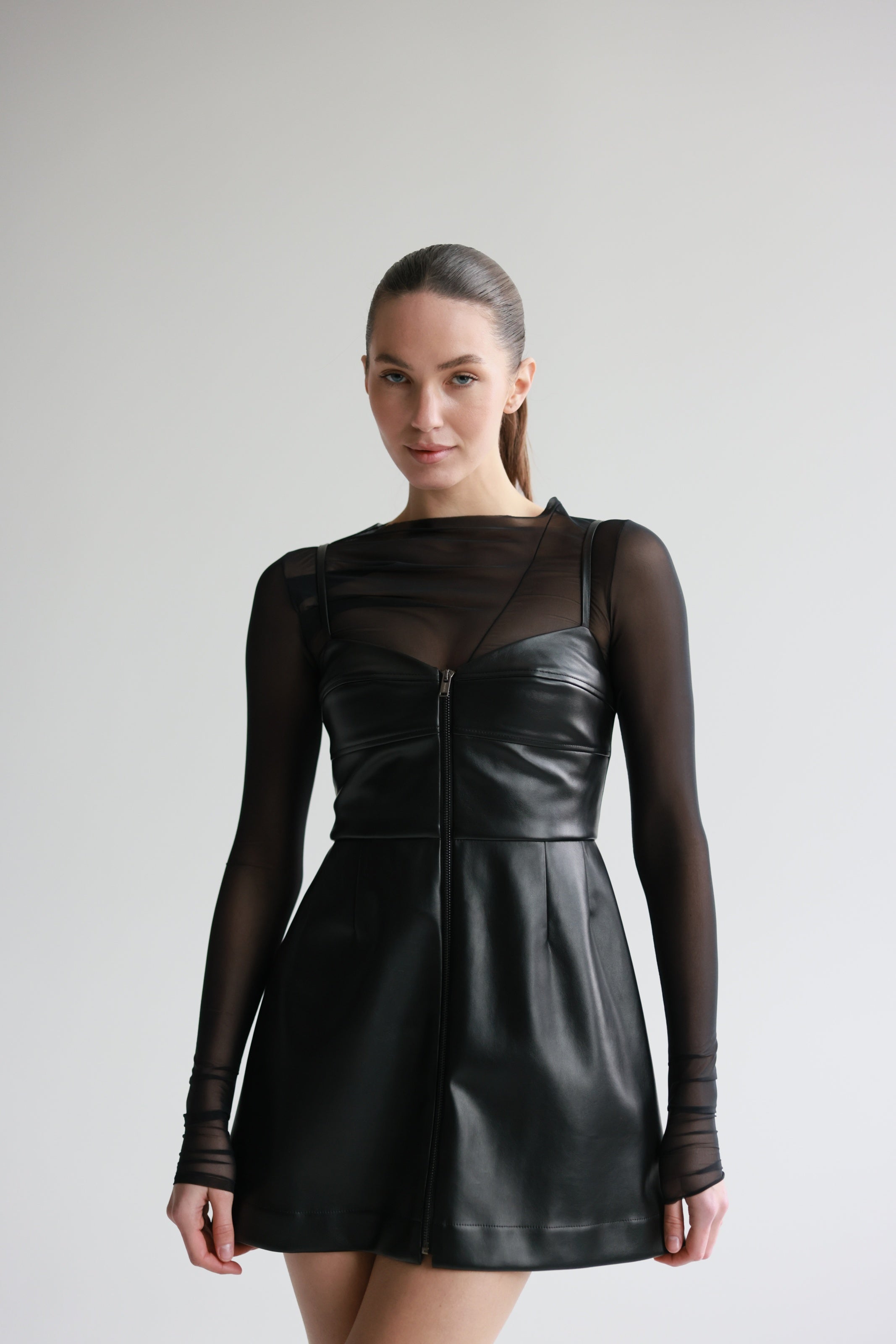 Black Faux Leather Sundress