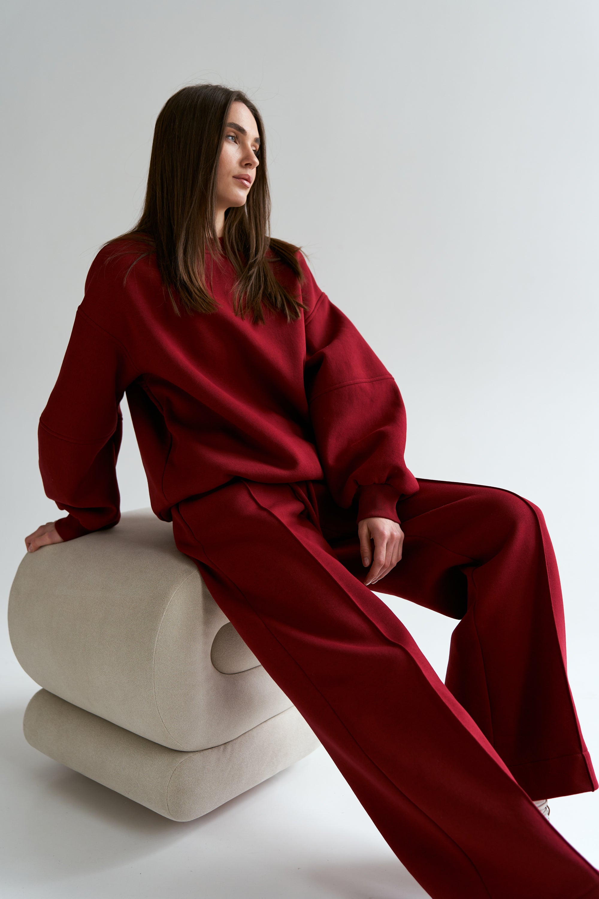 Burgundy Straight Pants Knit