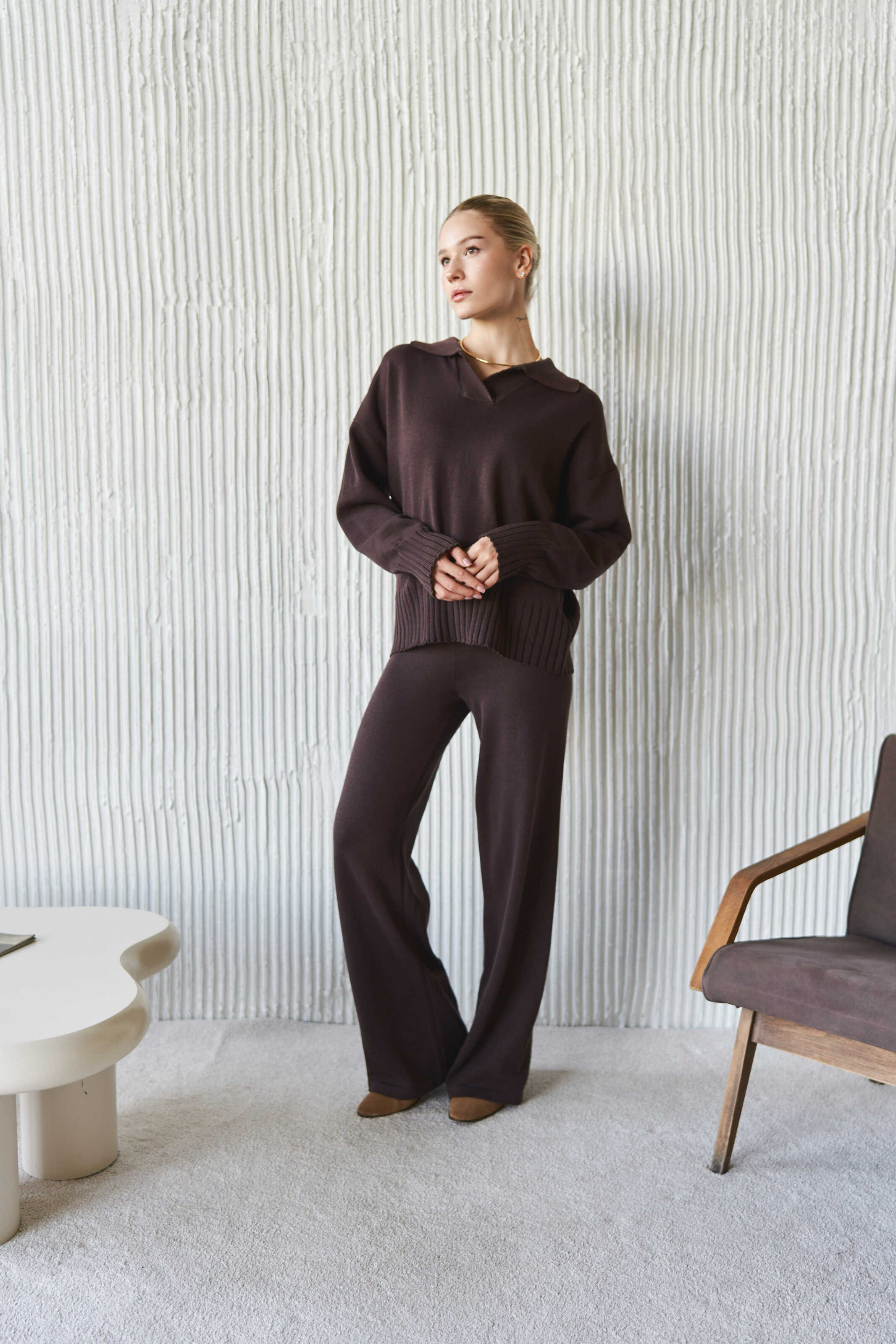 Chocolate Cotton Knitted Pants