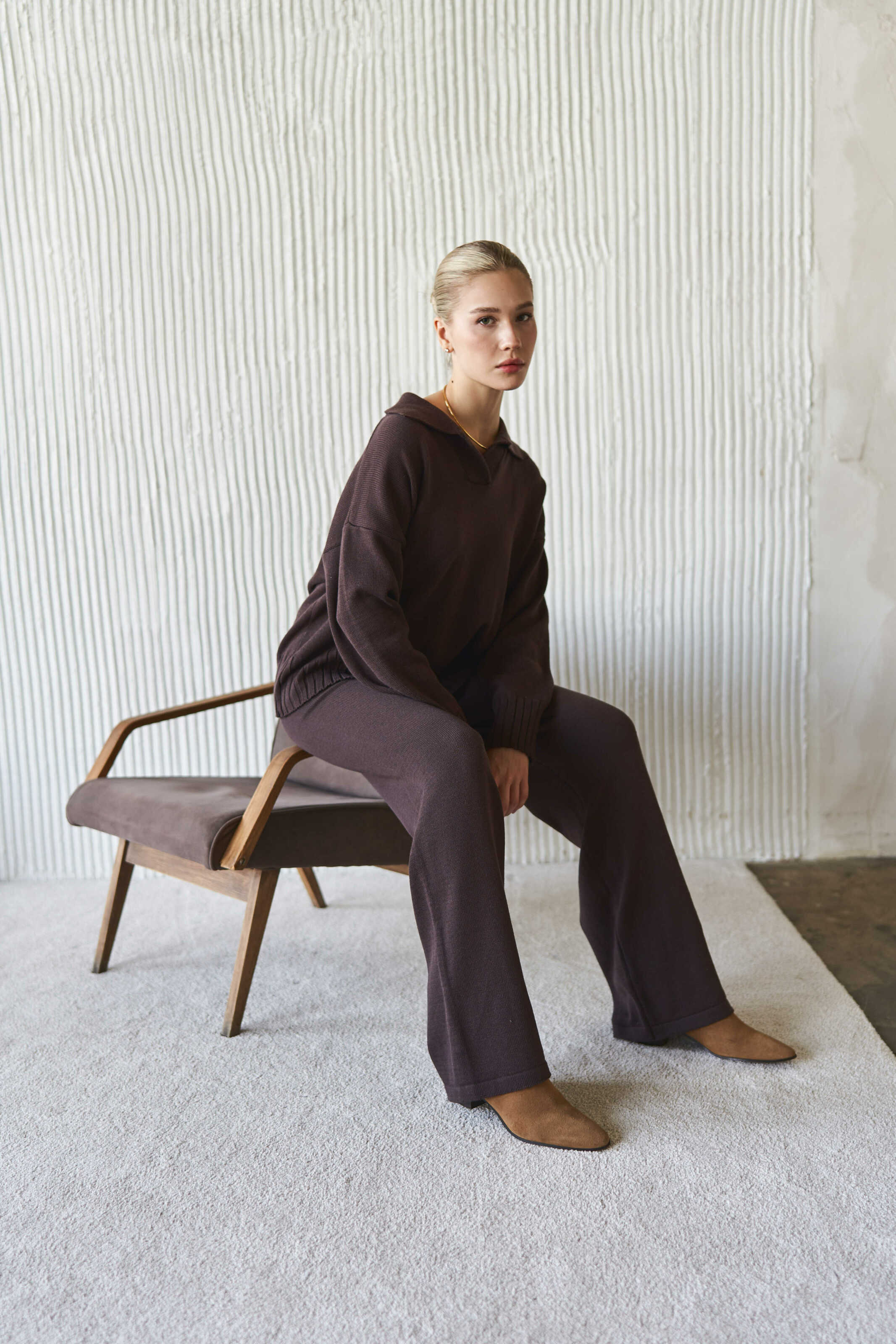 Chocolate Cotton Knitted Pants