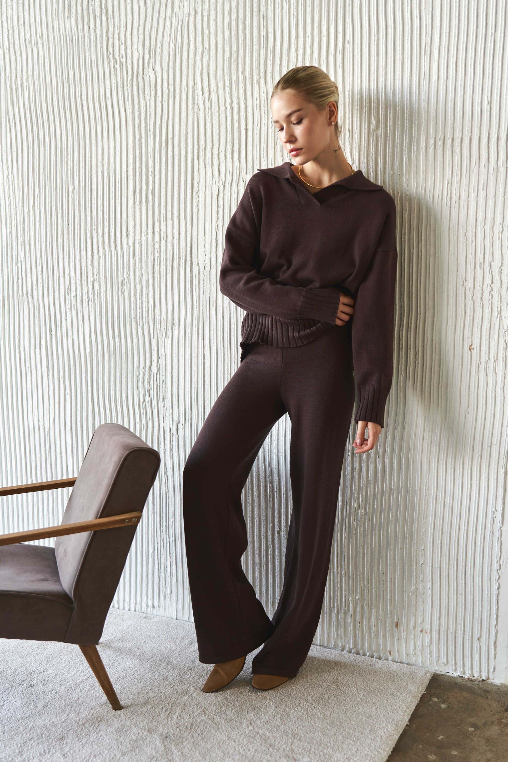 Chocolate Cotton Knitted Pants