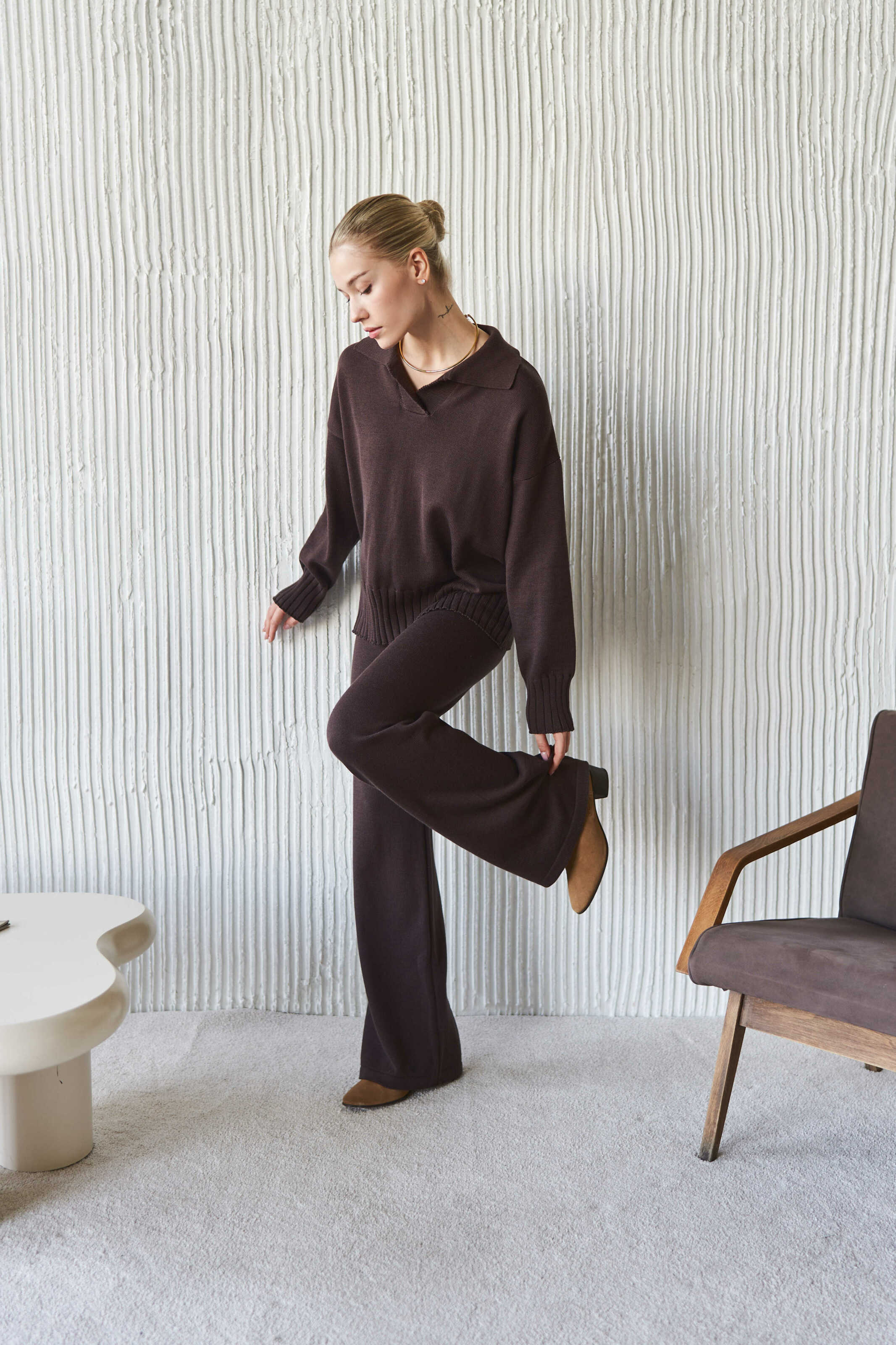 Chocolate Cotton Knitted Pants