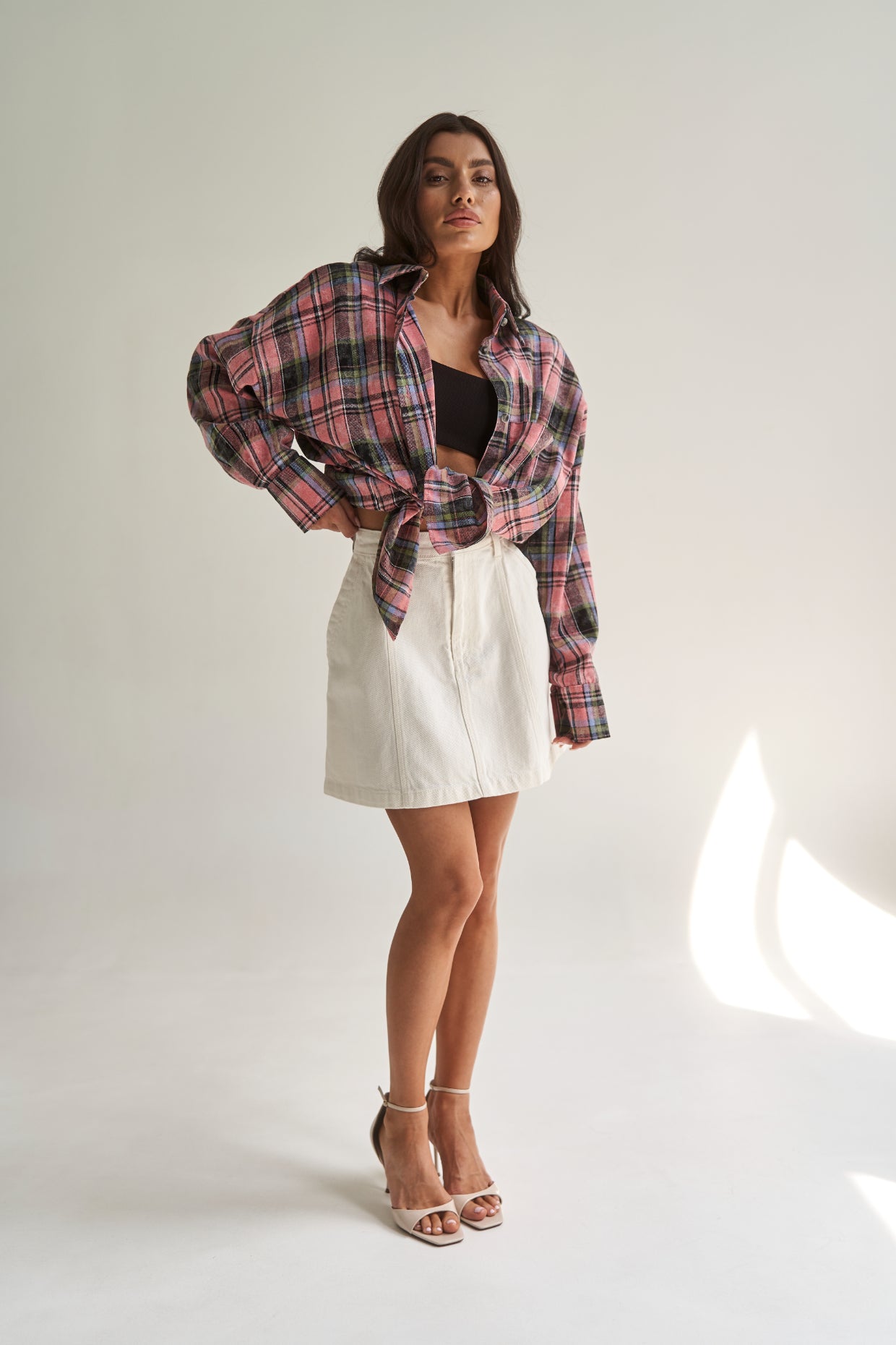 Checkered Cotton Shirt Pink