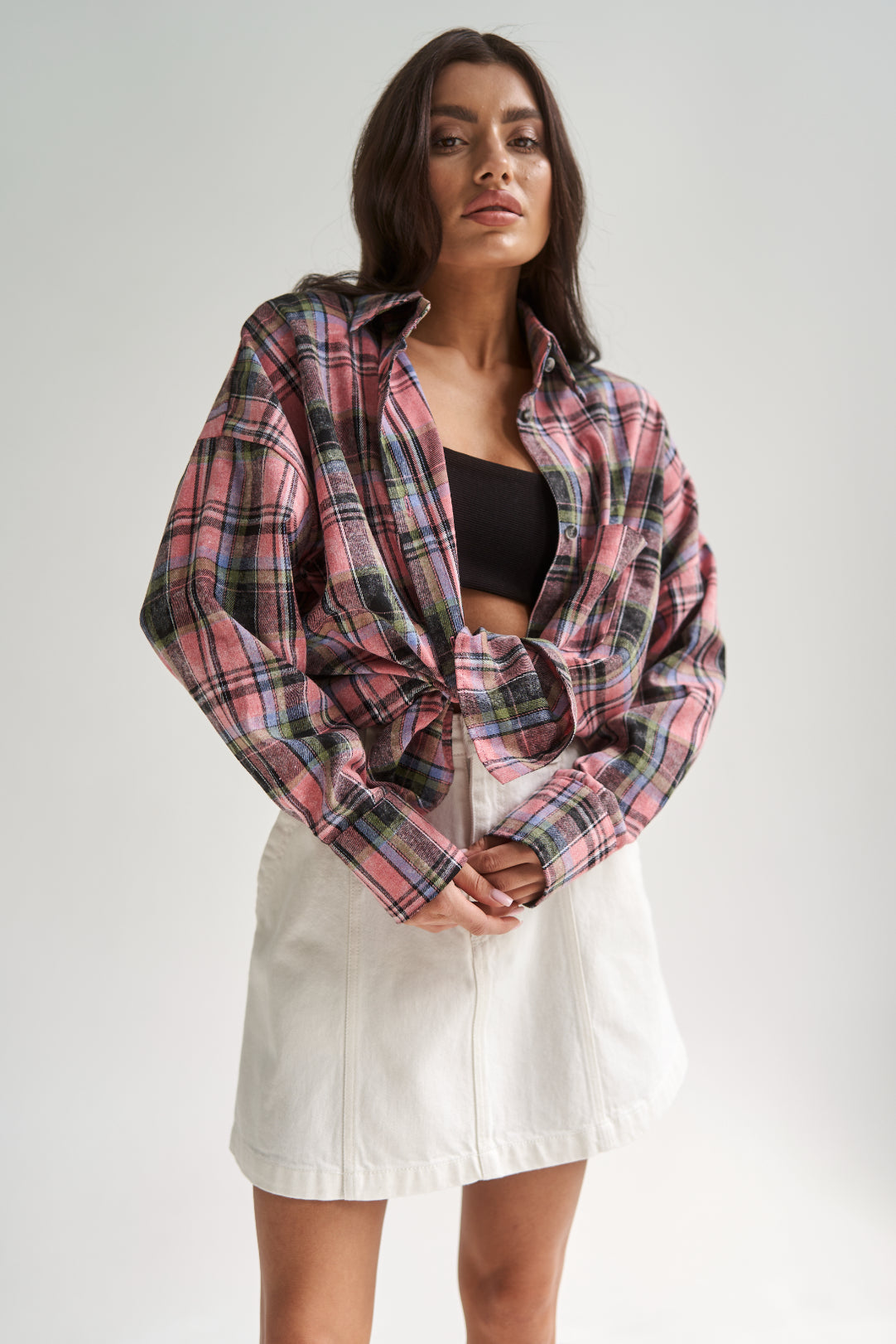 Checkered Cotton Shirt Pink