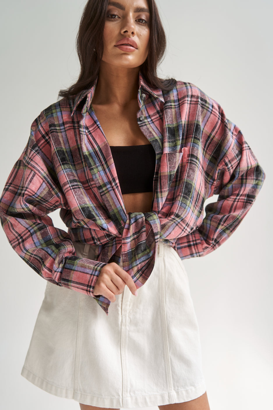Checkered Cotton Shirt Pink