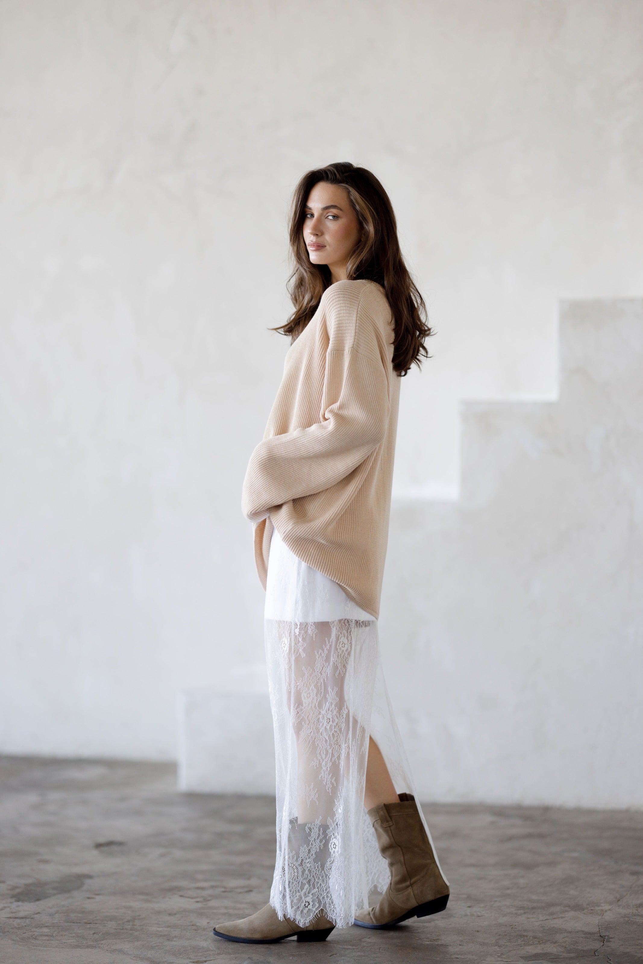 Silk & Lace Maxi Skirt White