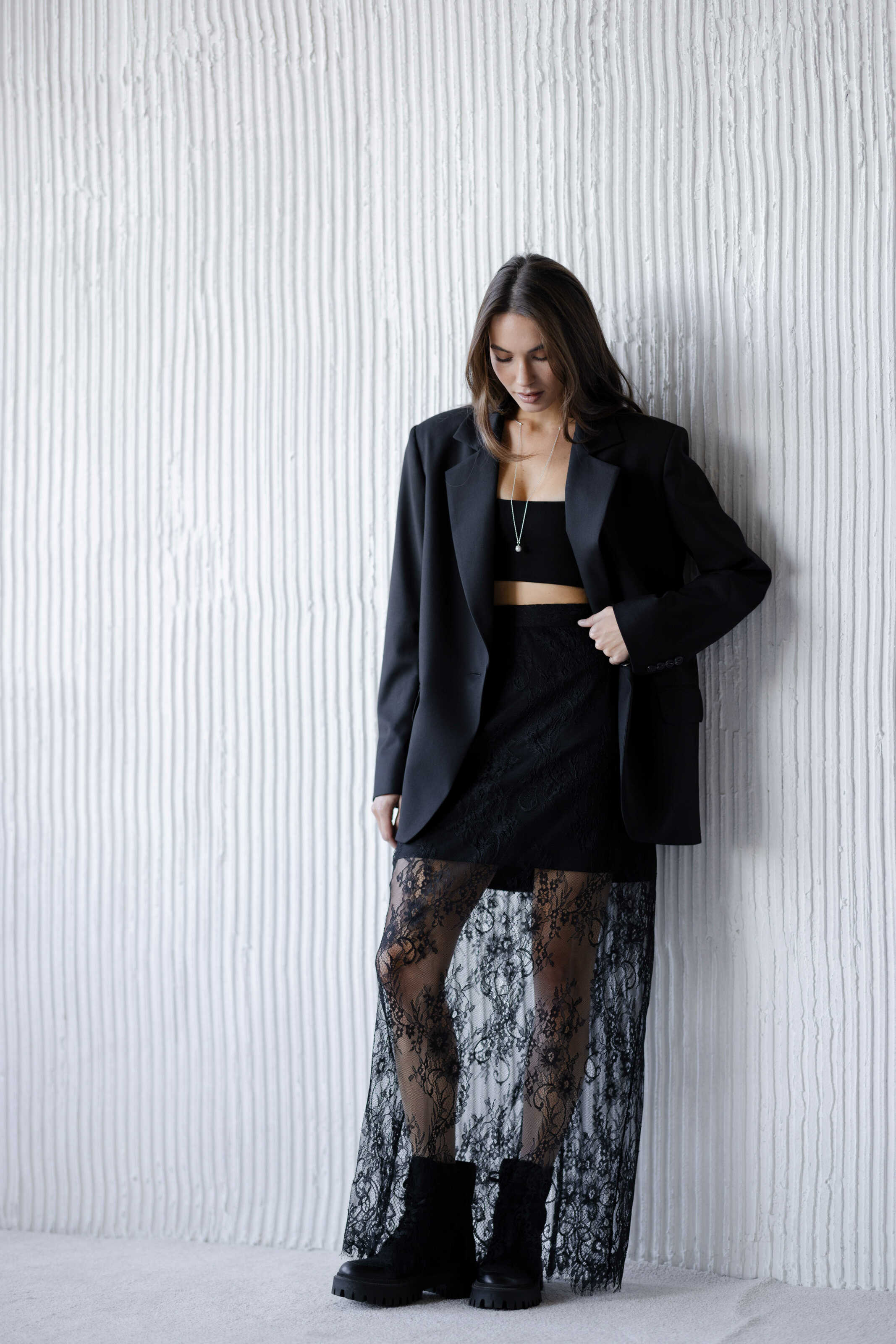 Silk & Lace Maxi Skirt Black