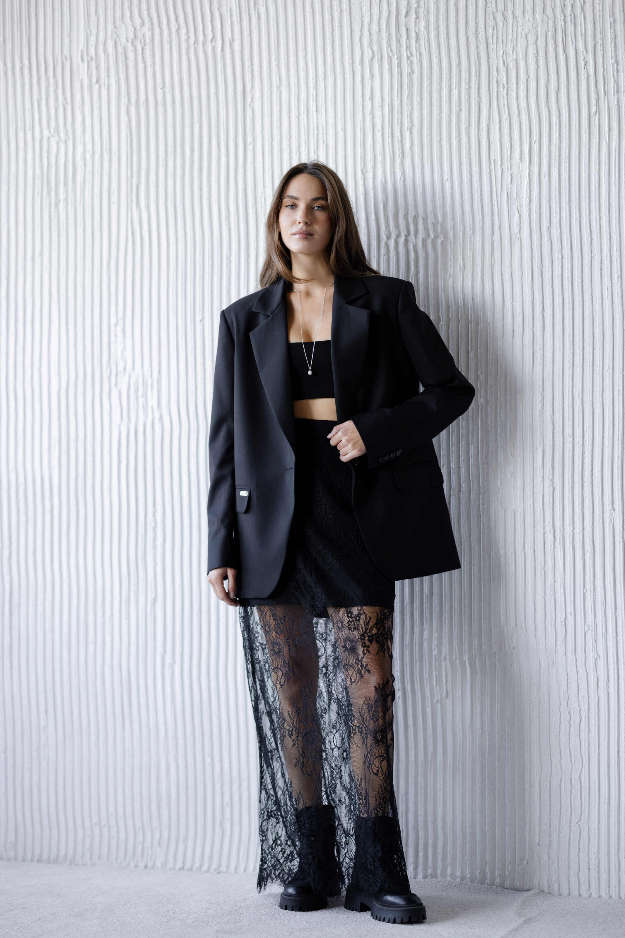 Silk & Lace Maxi Skirt Black