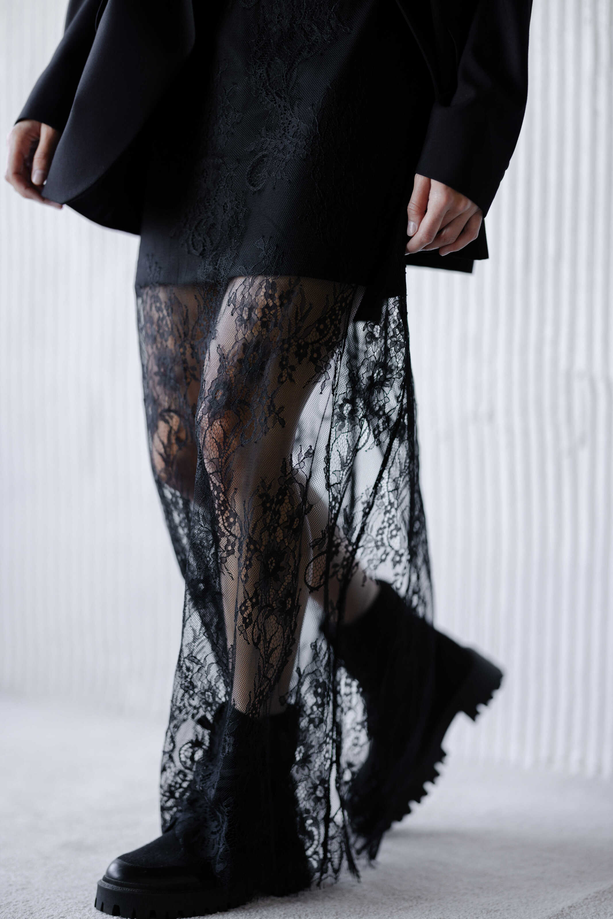 Silk & Lace Maxi Skirt Black
