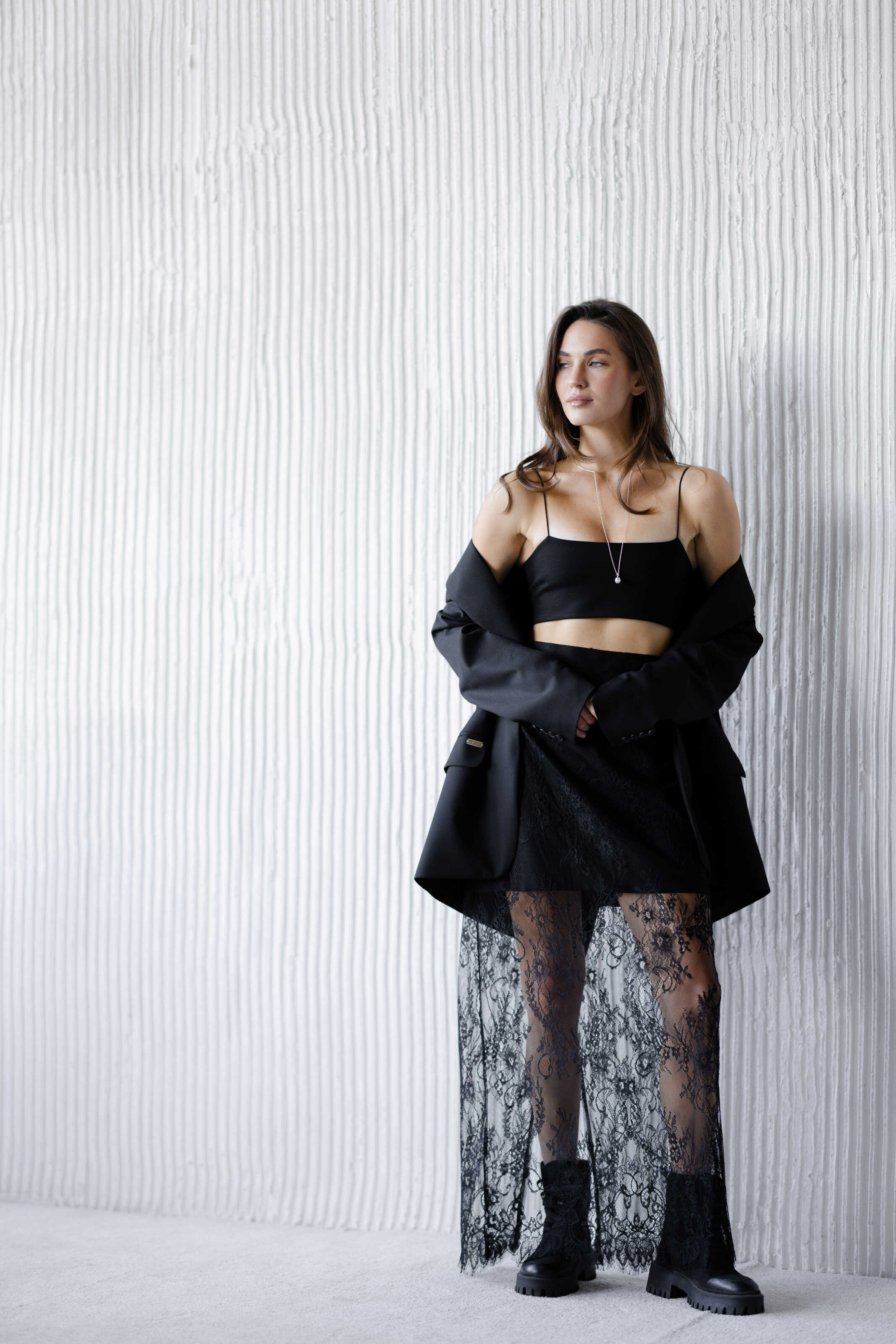 Silk & Lace Maxi Skirt Black