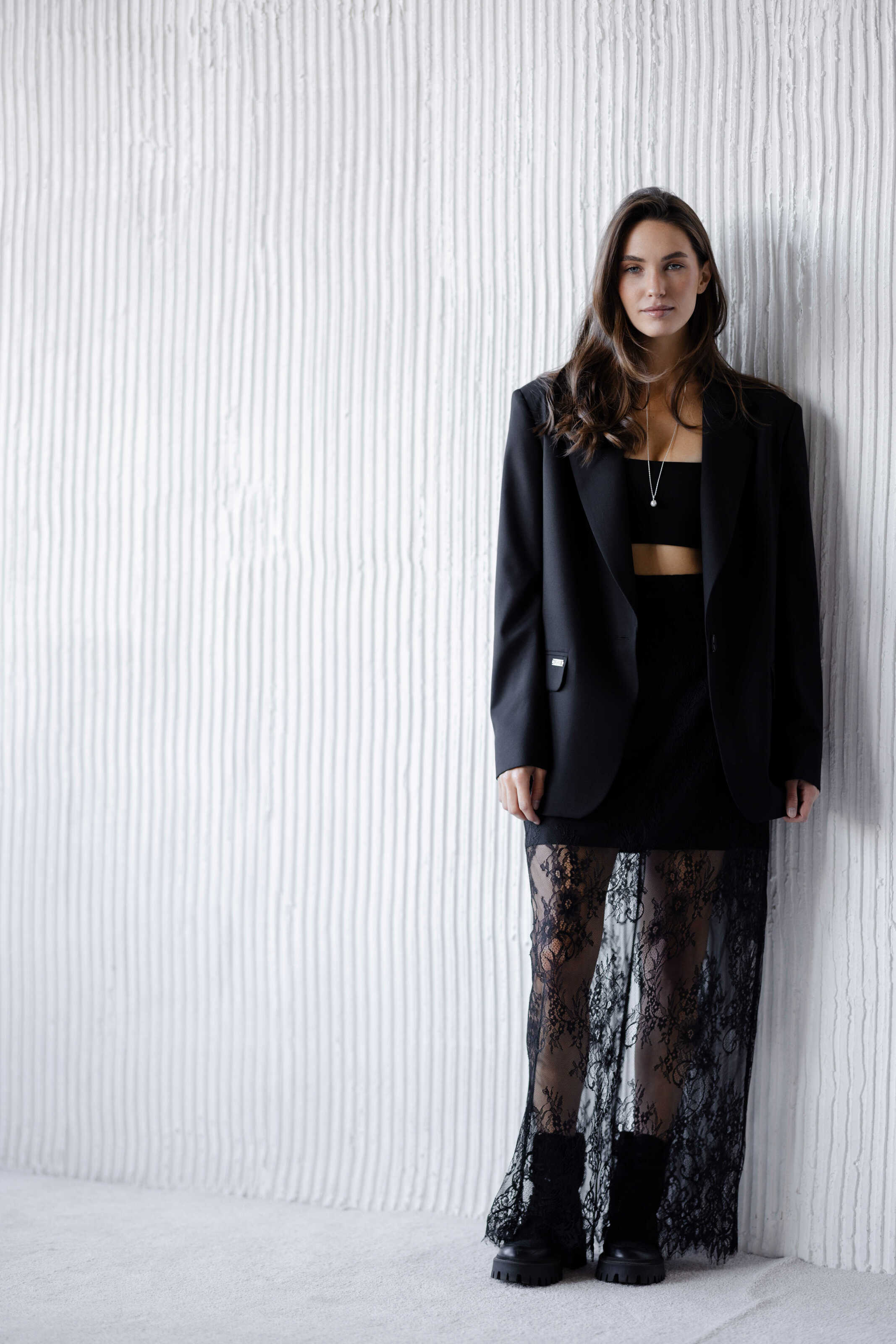 Silk & Lace Maxi Skirt Black