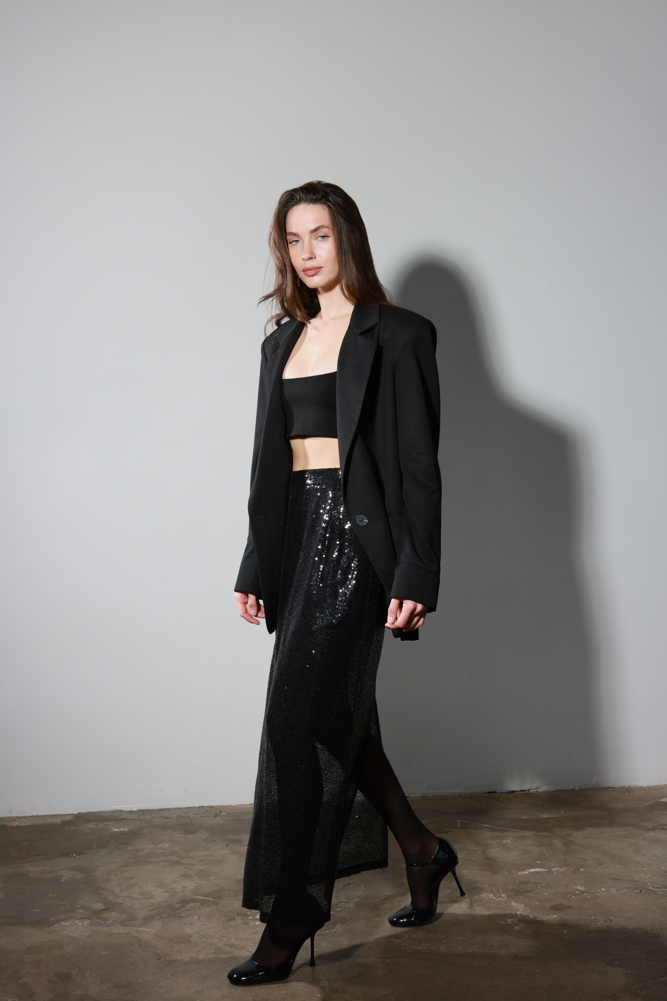 Black Sequin Maxi Skirt
