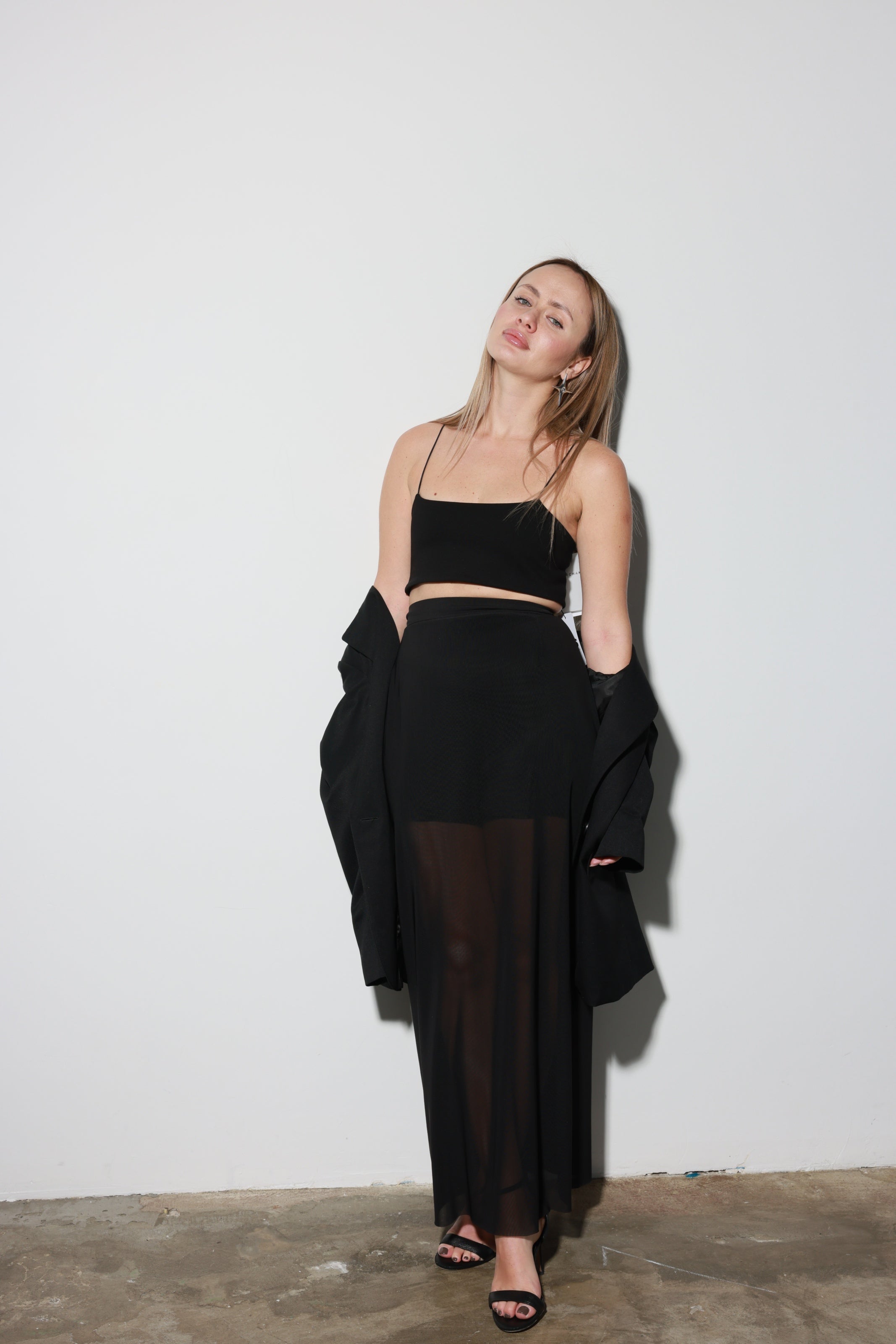 Black Mesh Maxi Skirt