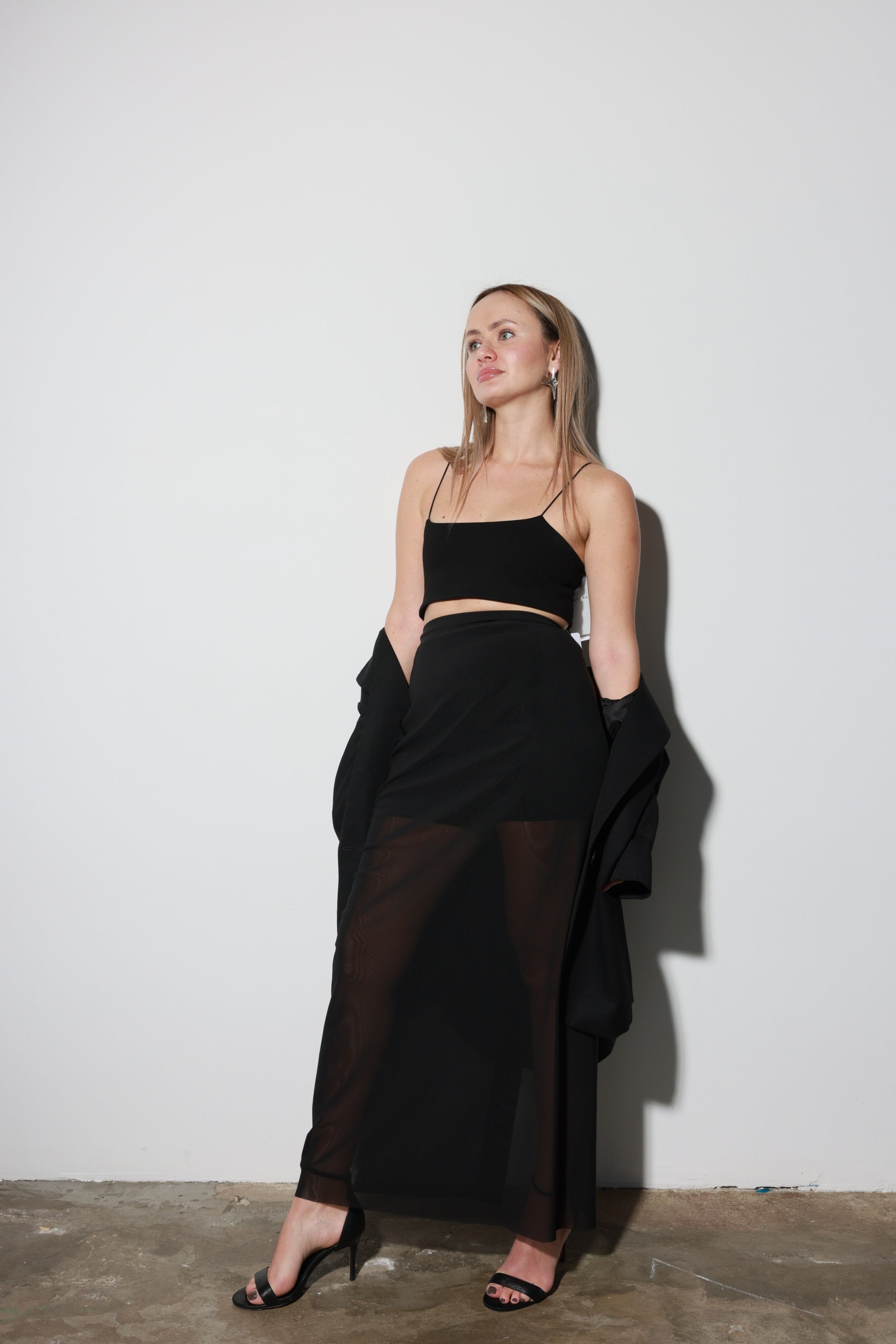 Black Mesh Maxi Skirt