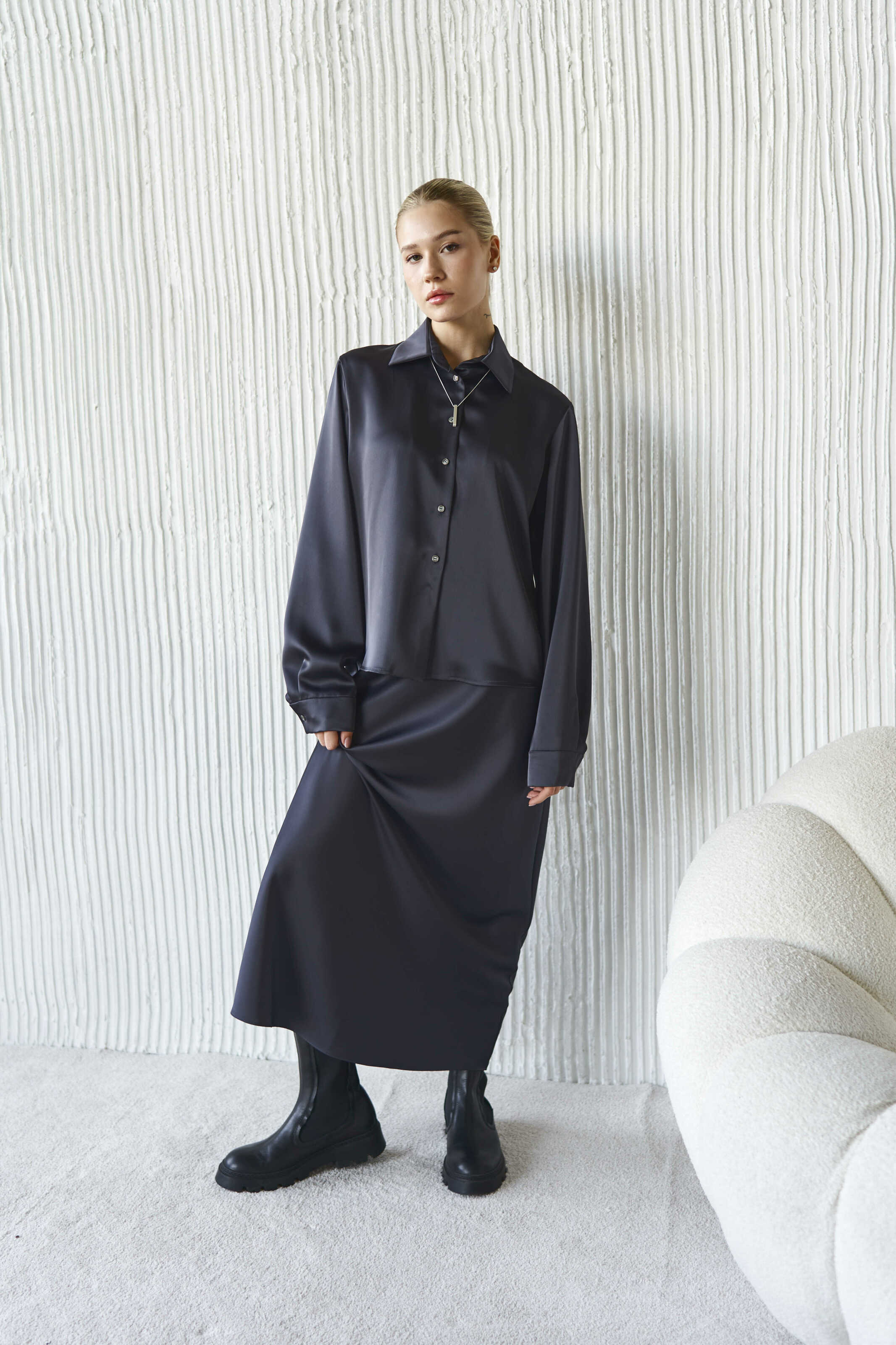 Silk Maxi Skirt Graphite