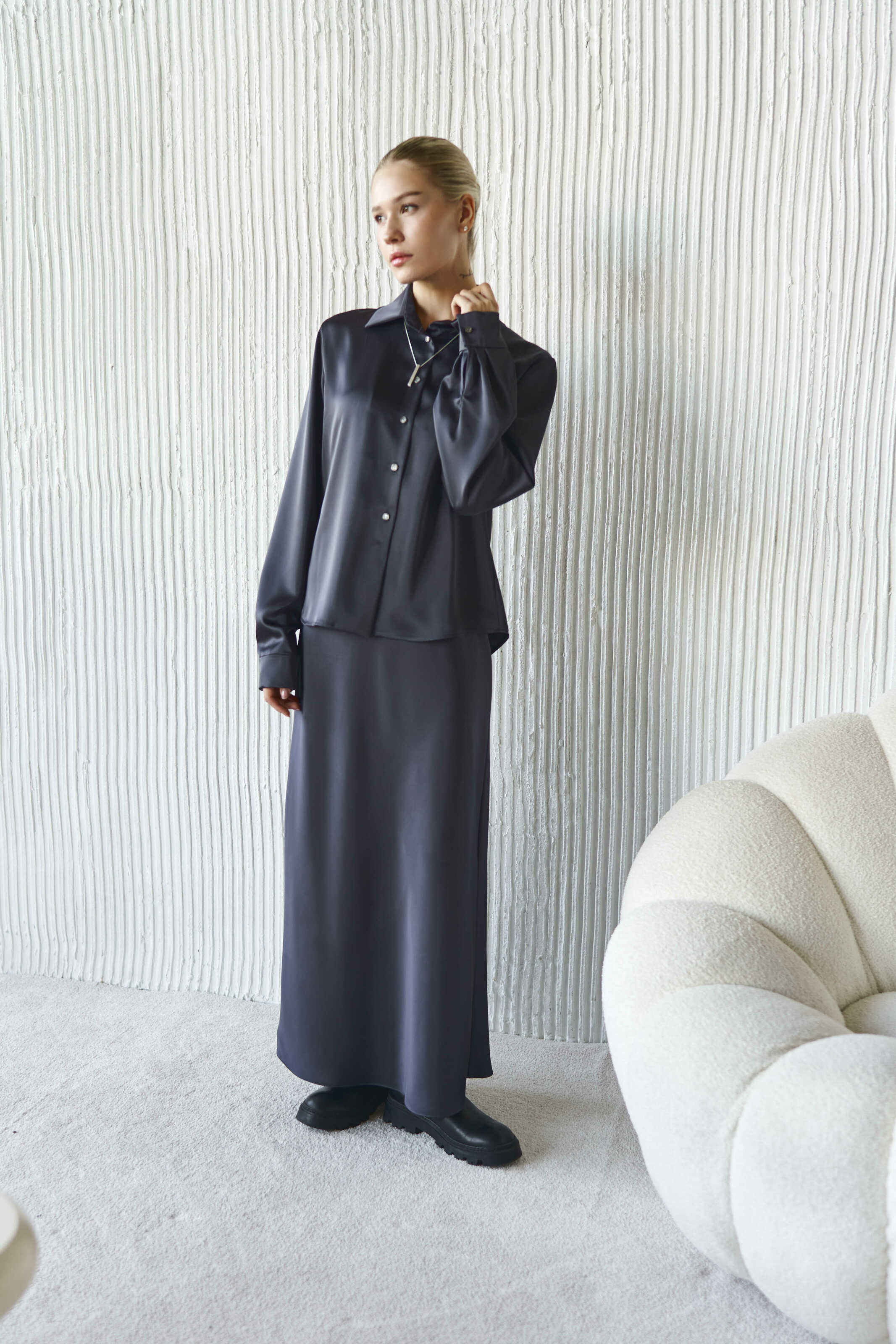 Silk Maxi Skirt Graphite