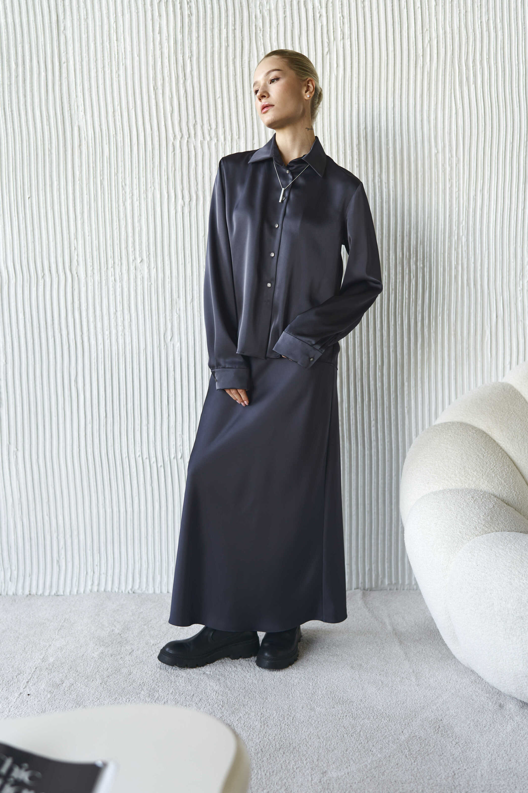 Silk Maxi Skirt Graphite