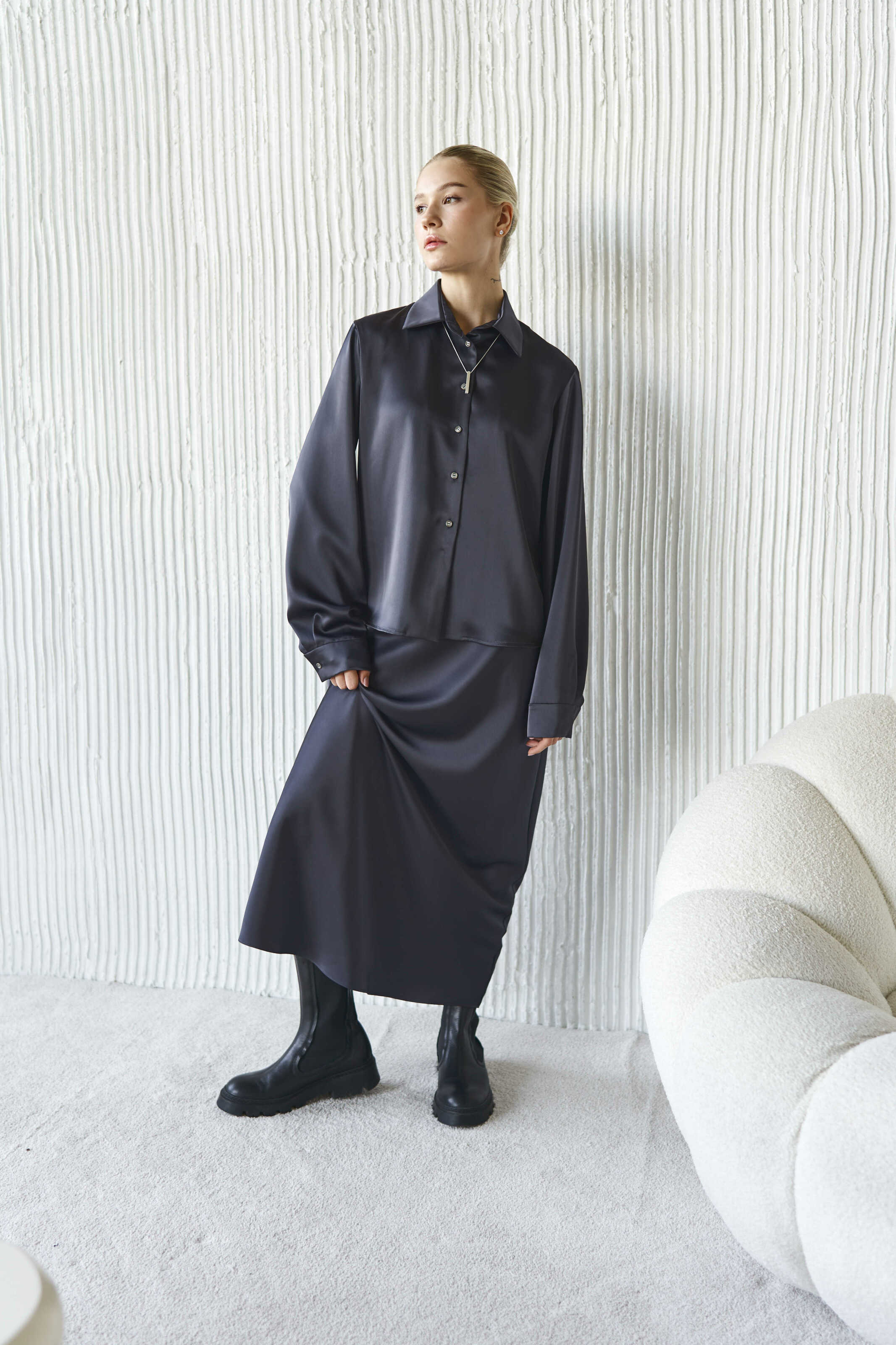 Silk Maxi Skirt Graphite