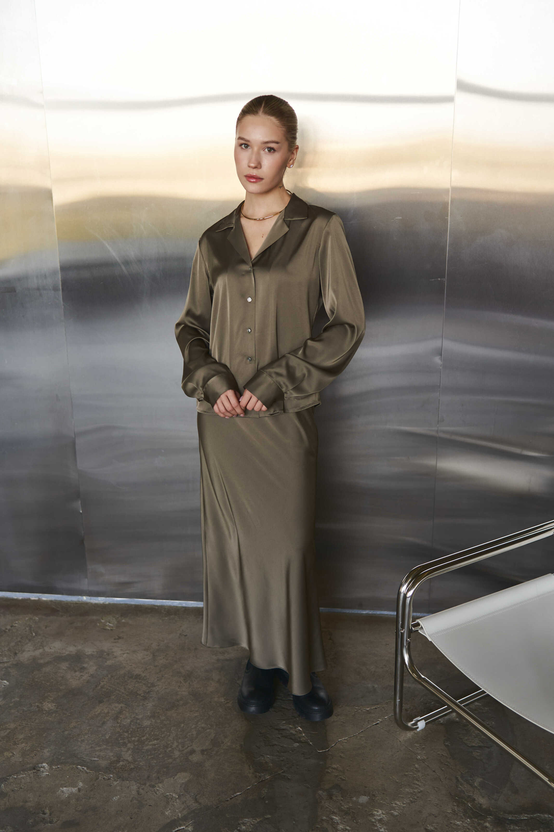 Silk Maxi Skirt Khaki