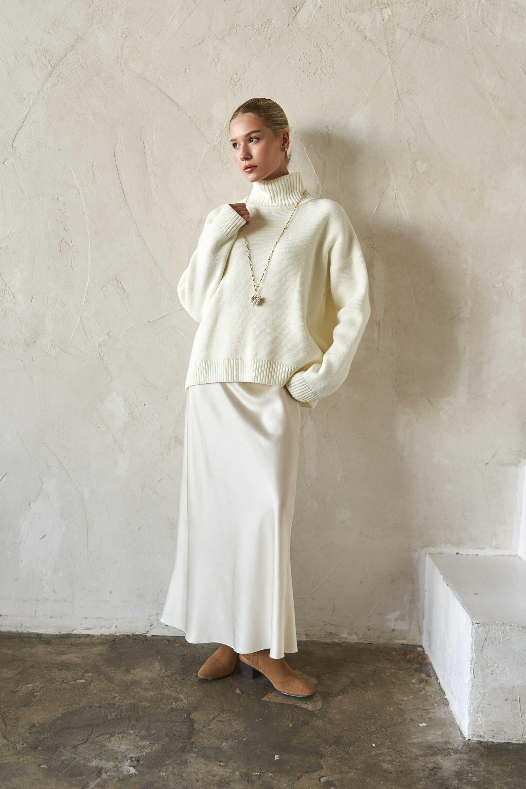Silk Maxi Skirt Cream