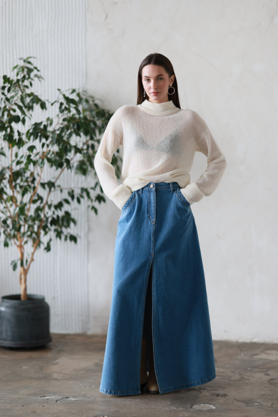 Denim Maxi Skirt Blue