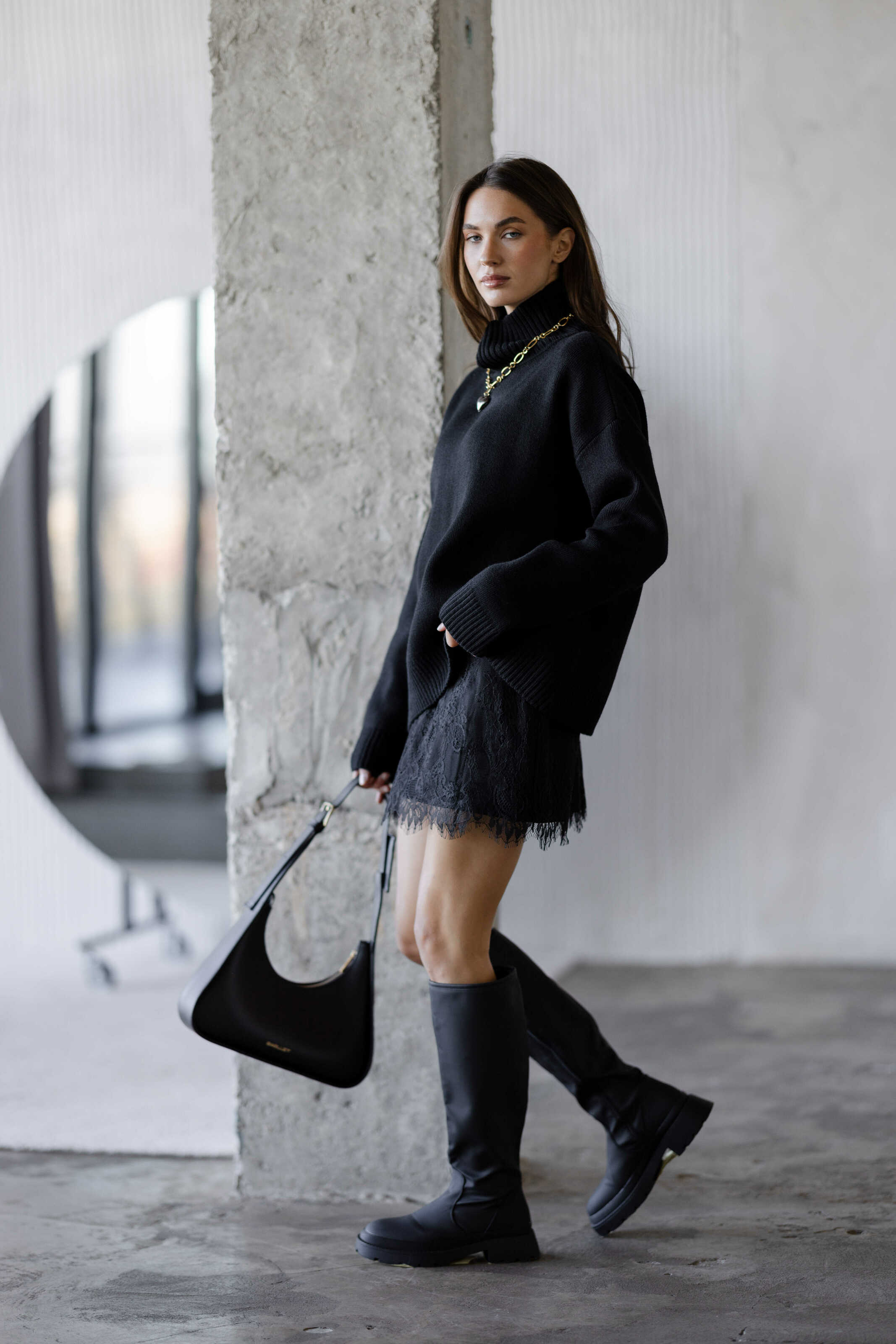 Silk & Lace Mini Skirt Black