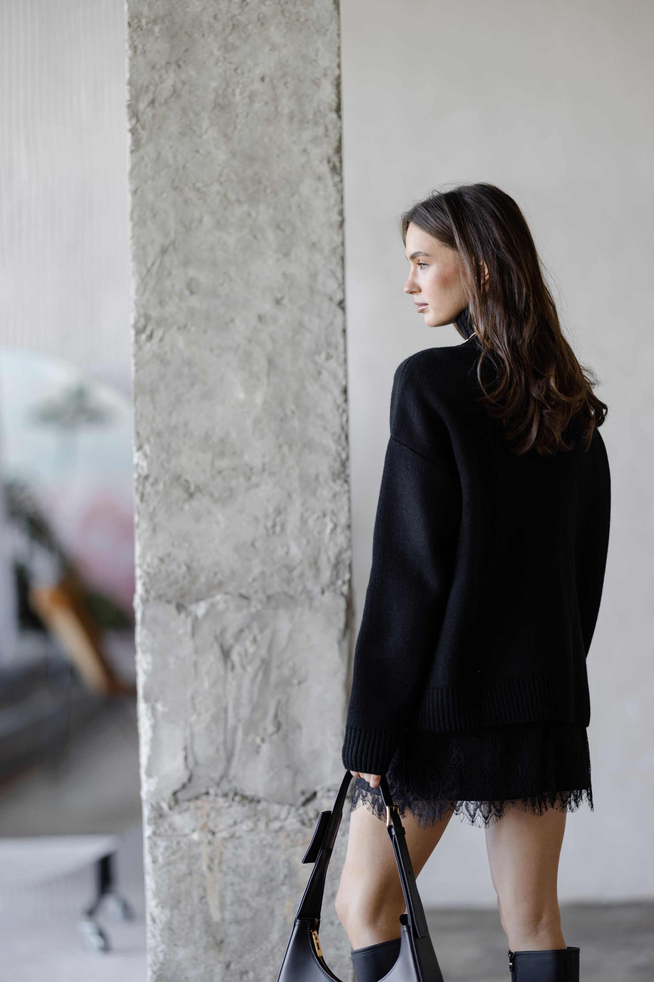 Silk & Lace Mini Skirt Black