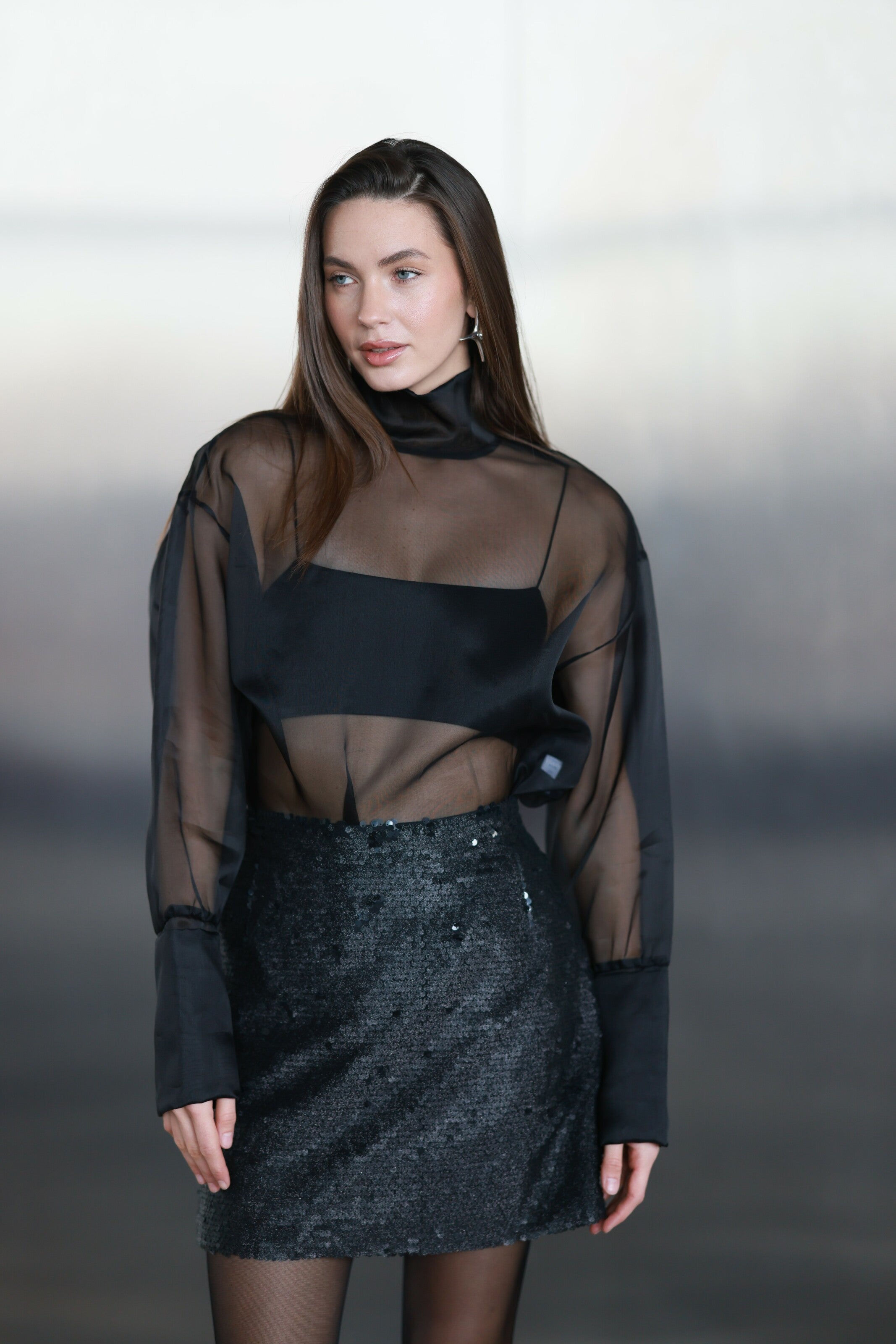 Black Sequin Mini Skirt
