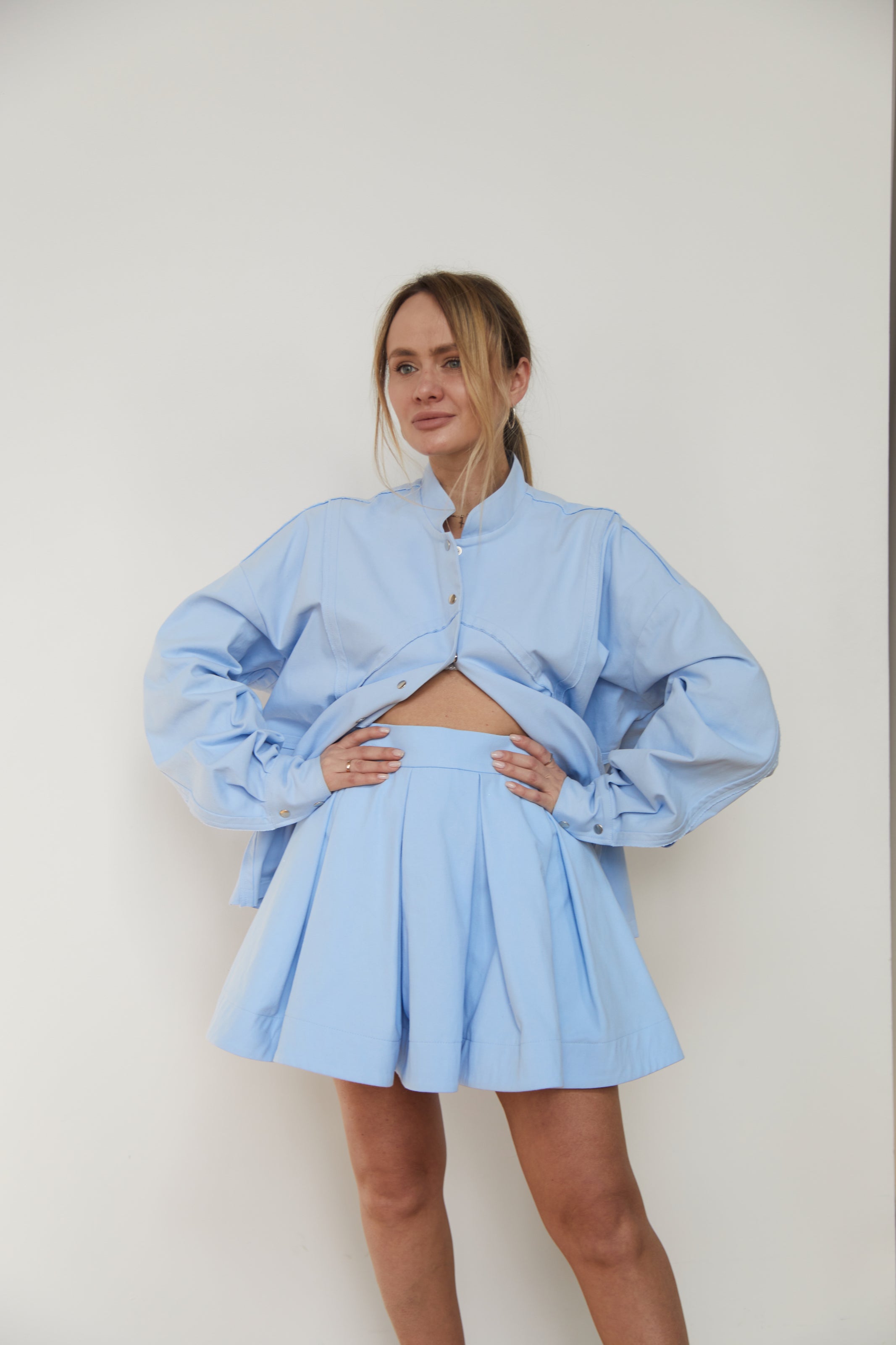 Skirt-ruffle denim/cotton LightBlue