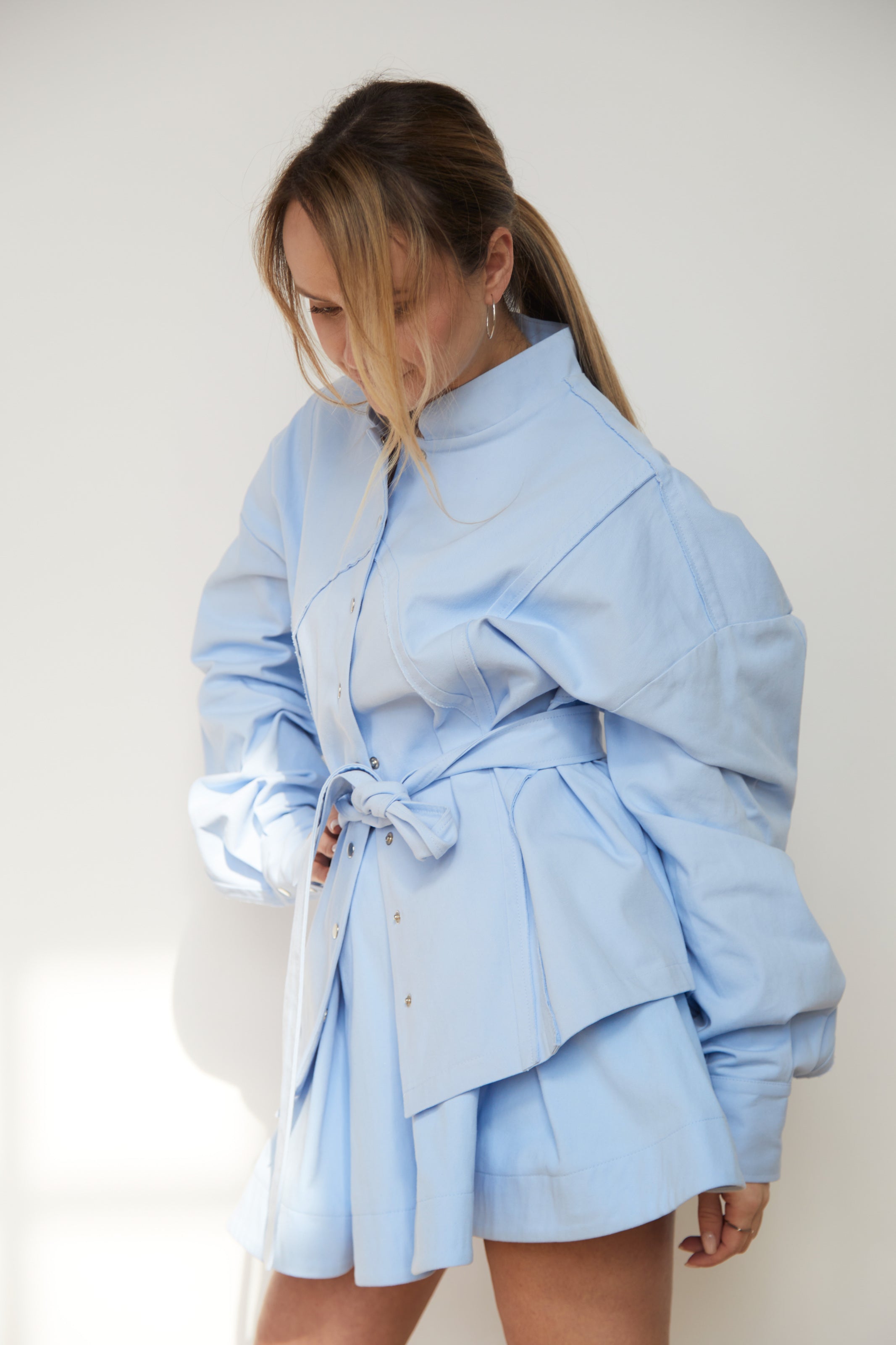 Skirt-ruffle denim/cotton LightBlue