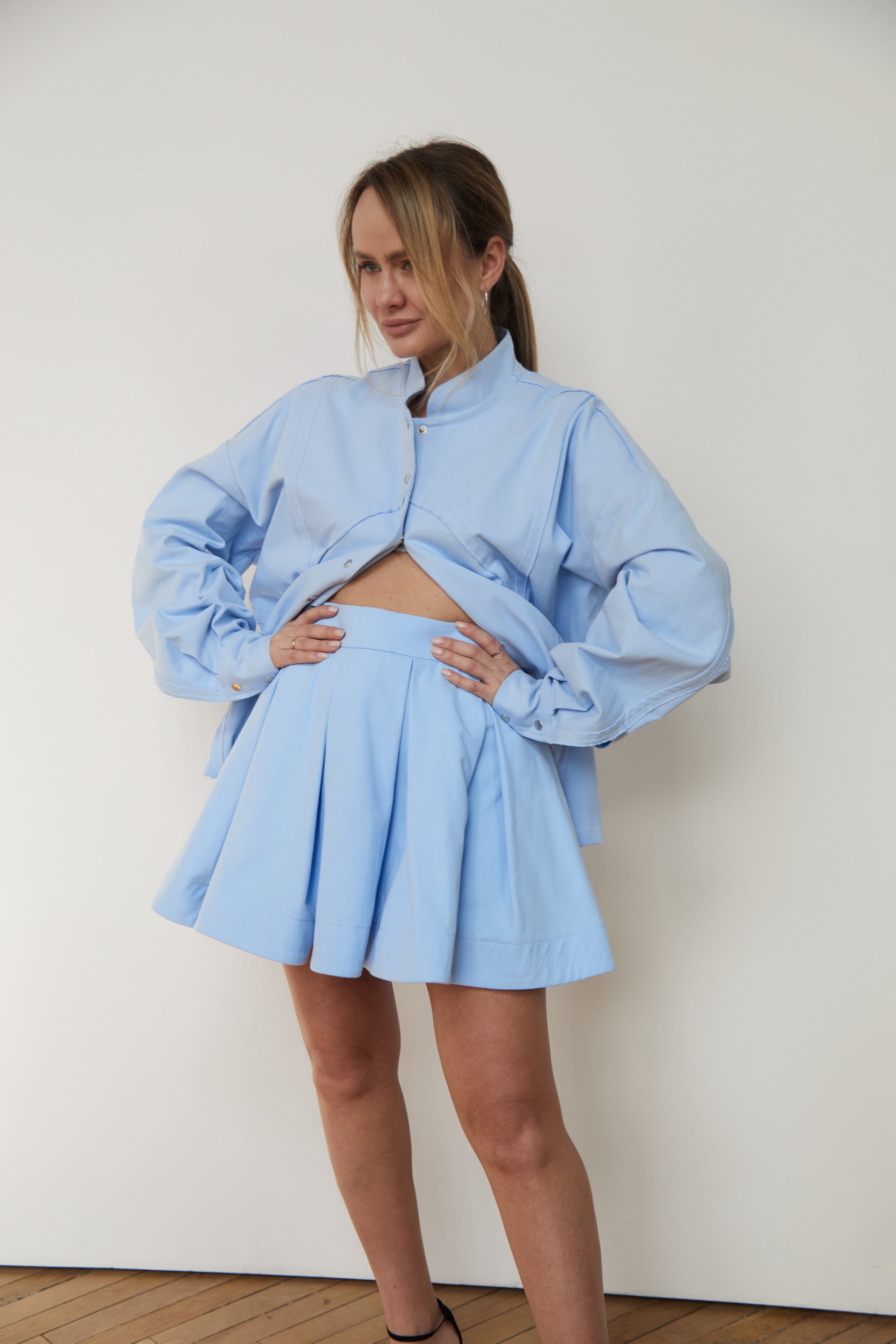 Skirt-ruffle denim/cotton LightBlue