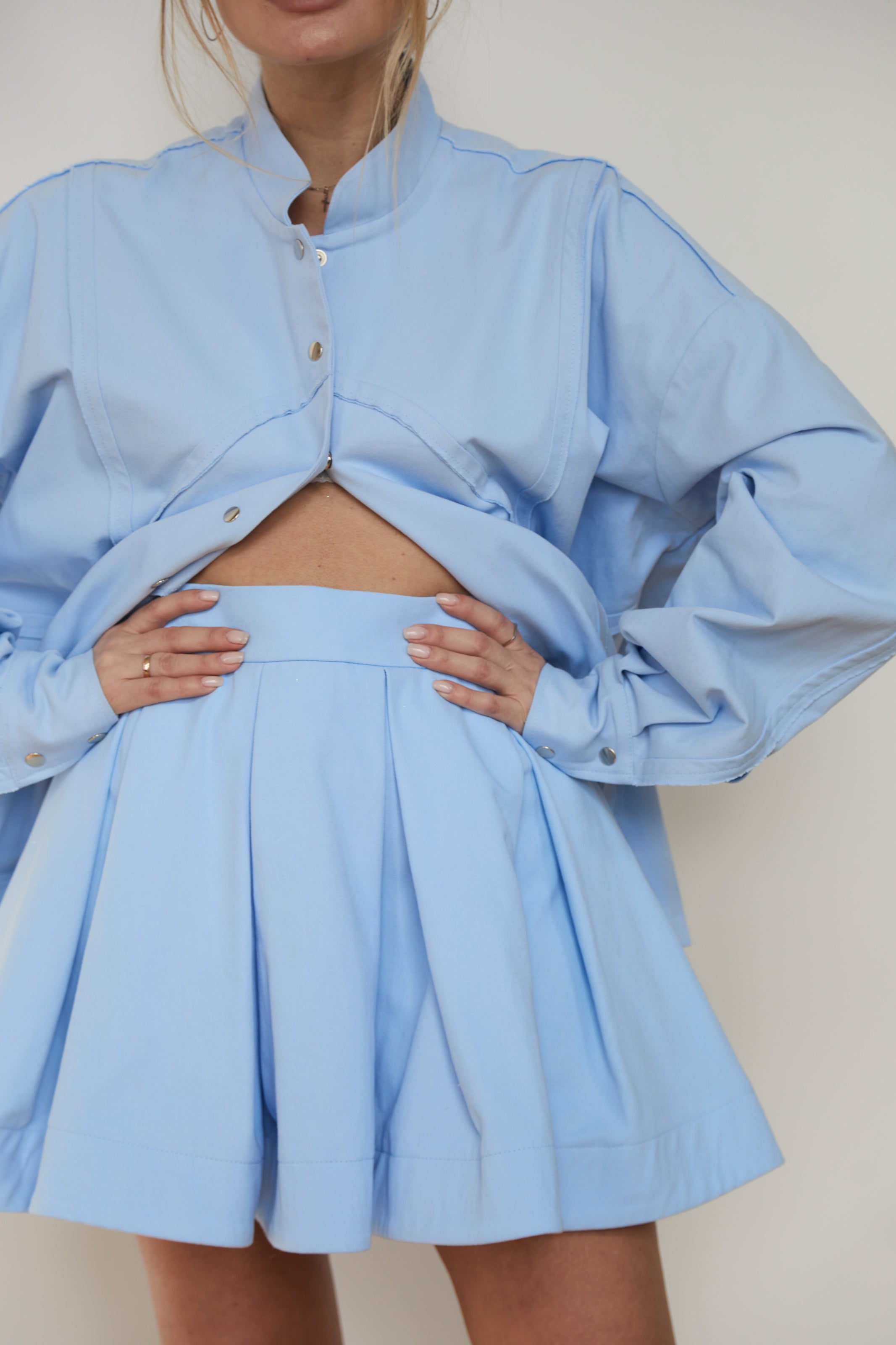 Skirt-ruffle denim/cotton LightBlue
