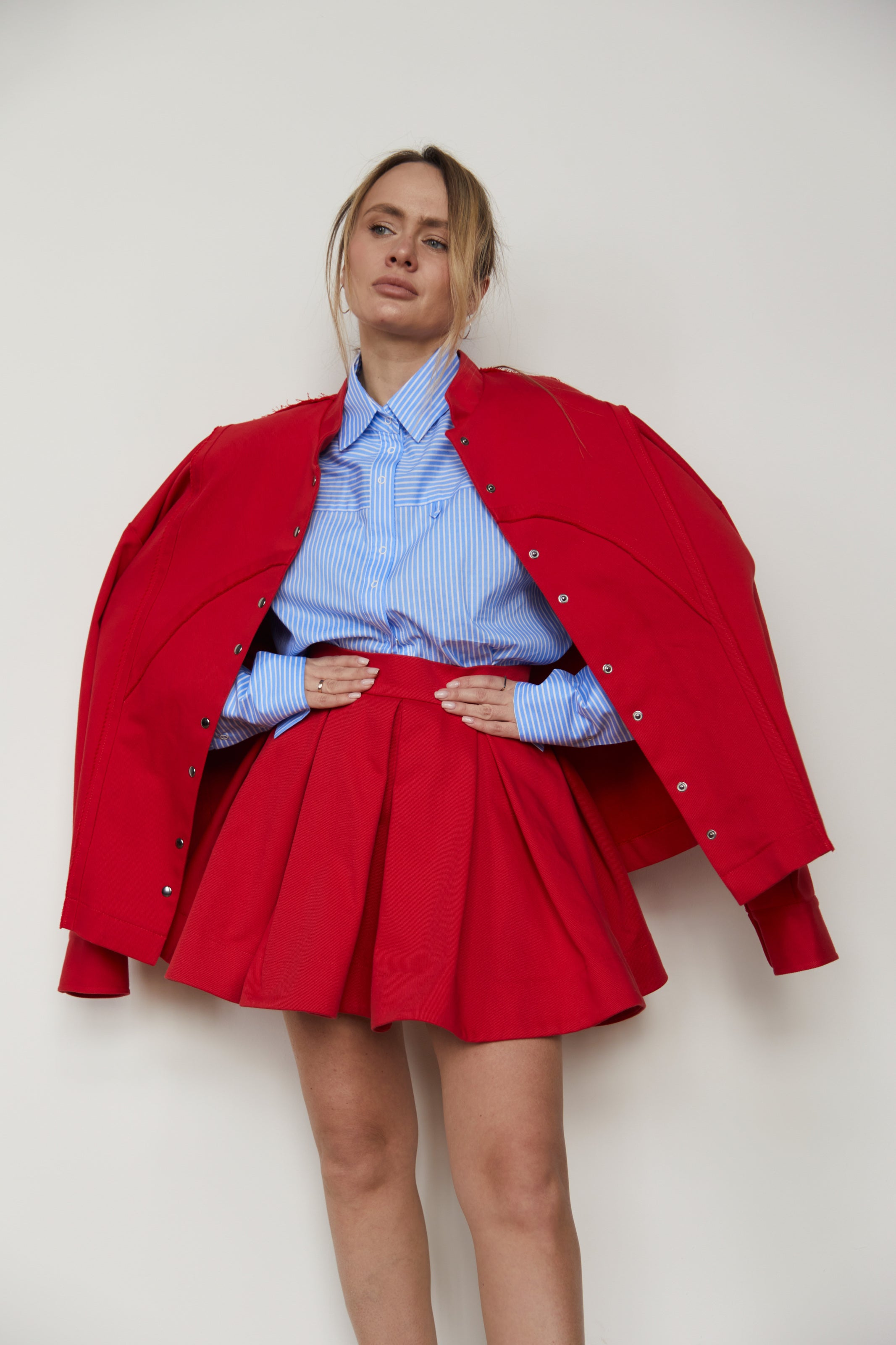 Skirt-ruffle denim/cotton Red