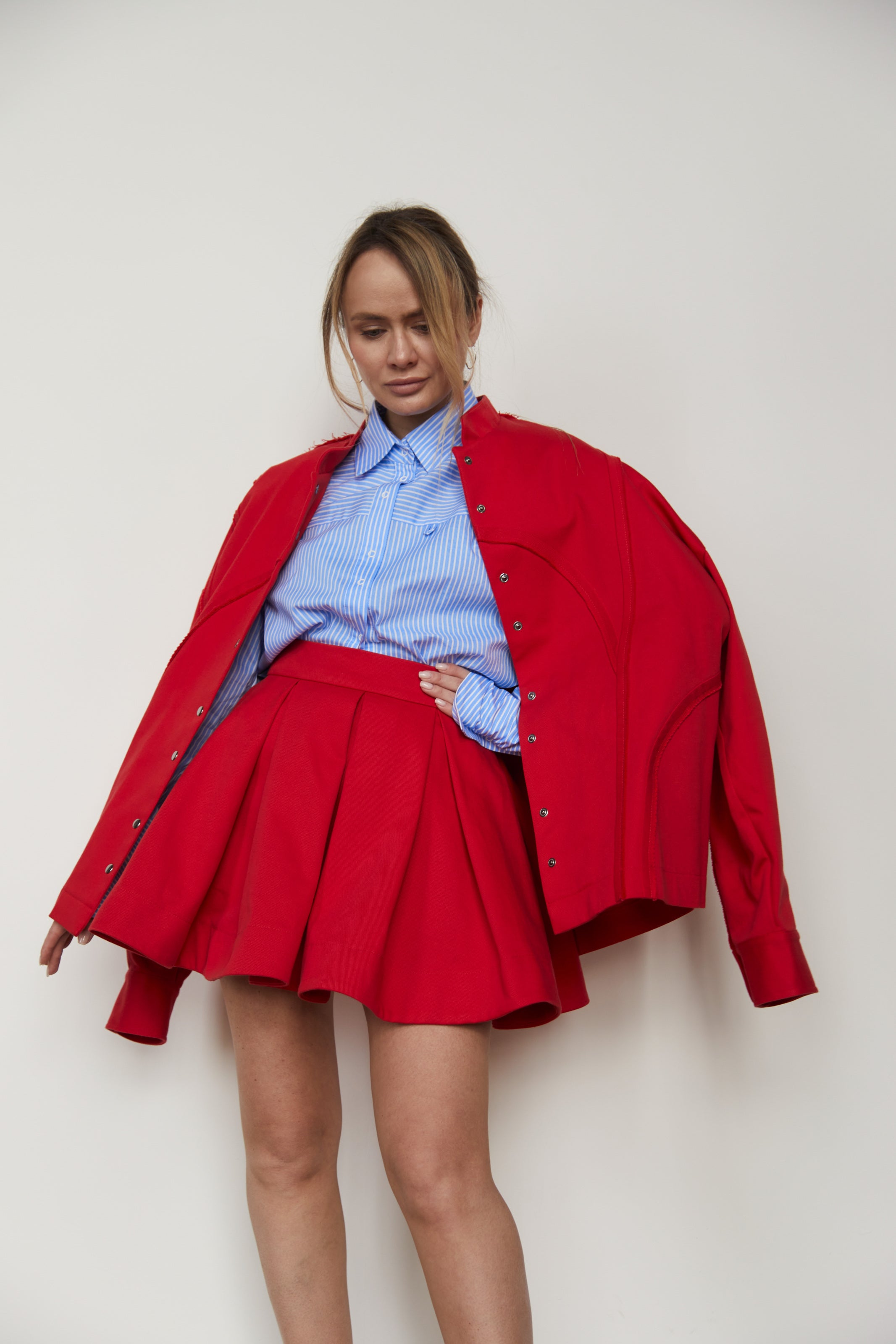 Skirt-ruffle denim/cotton Red