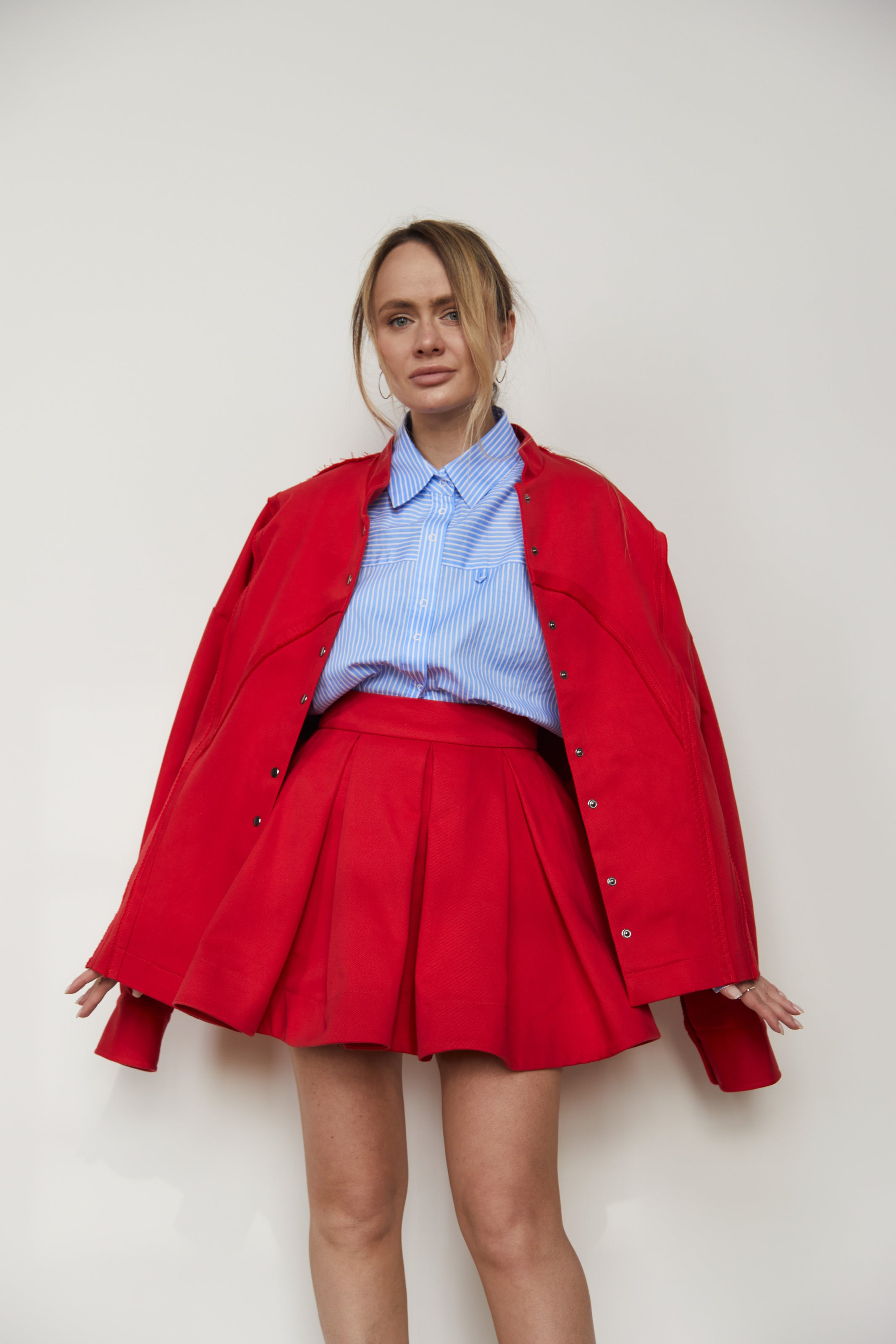 Skirt-ruffle denim/cotton Red
