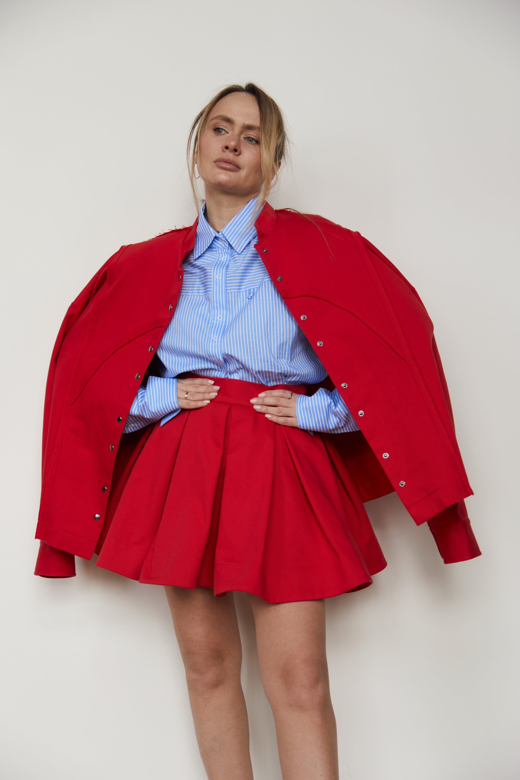 Skirt-ruffle denim/cotton Red
