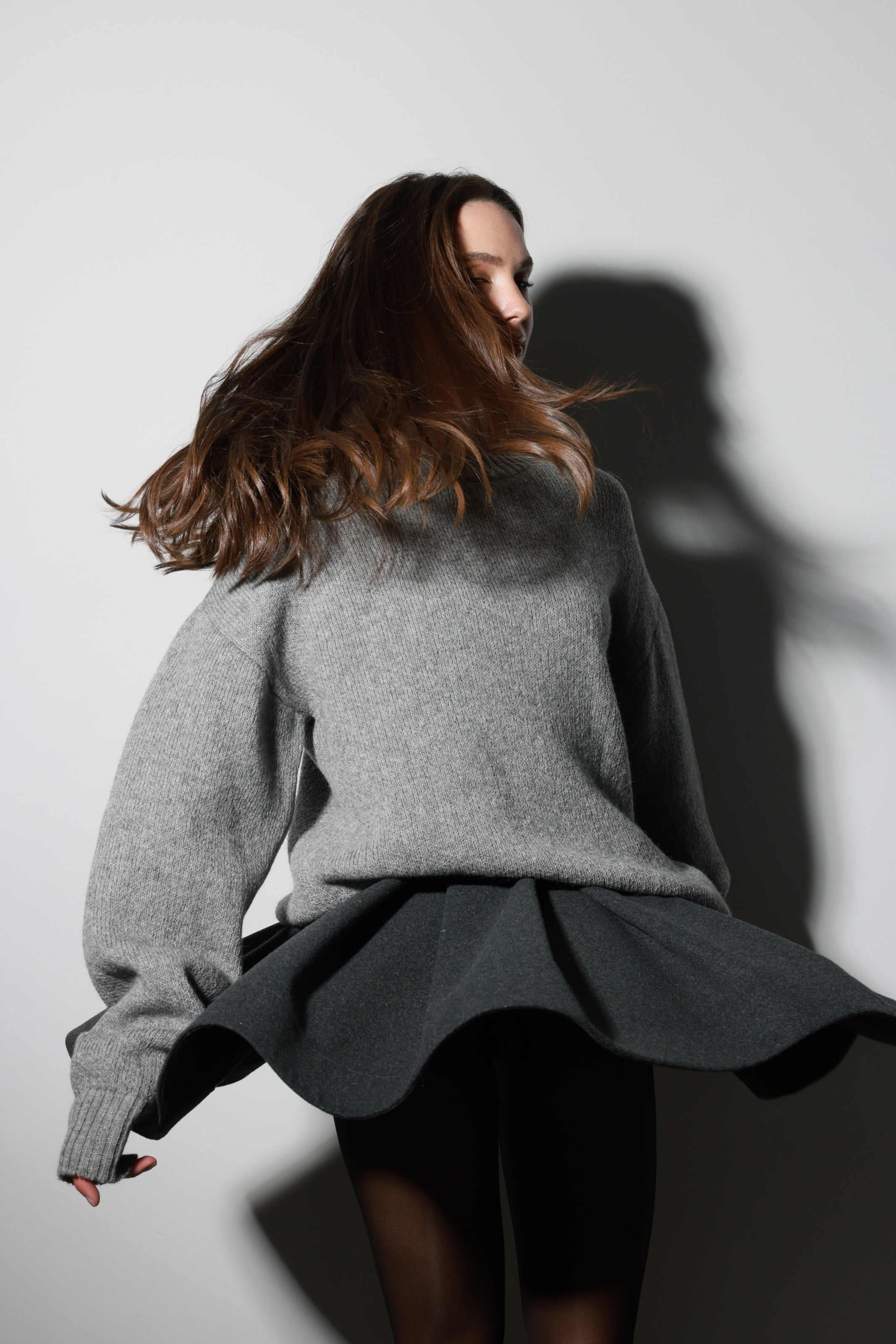 Graphite Wool Ruffle Skirt
