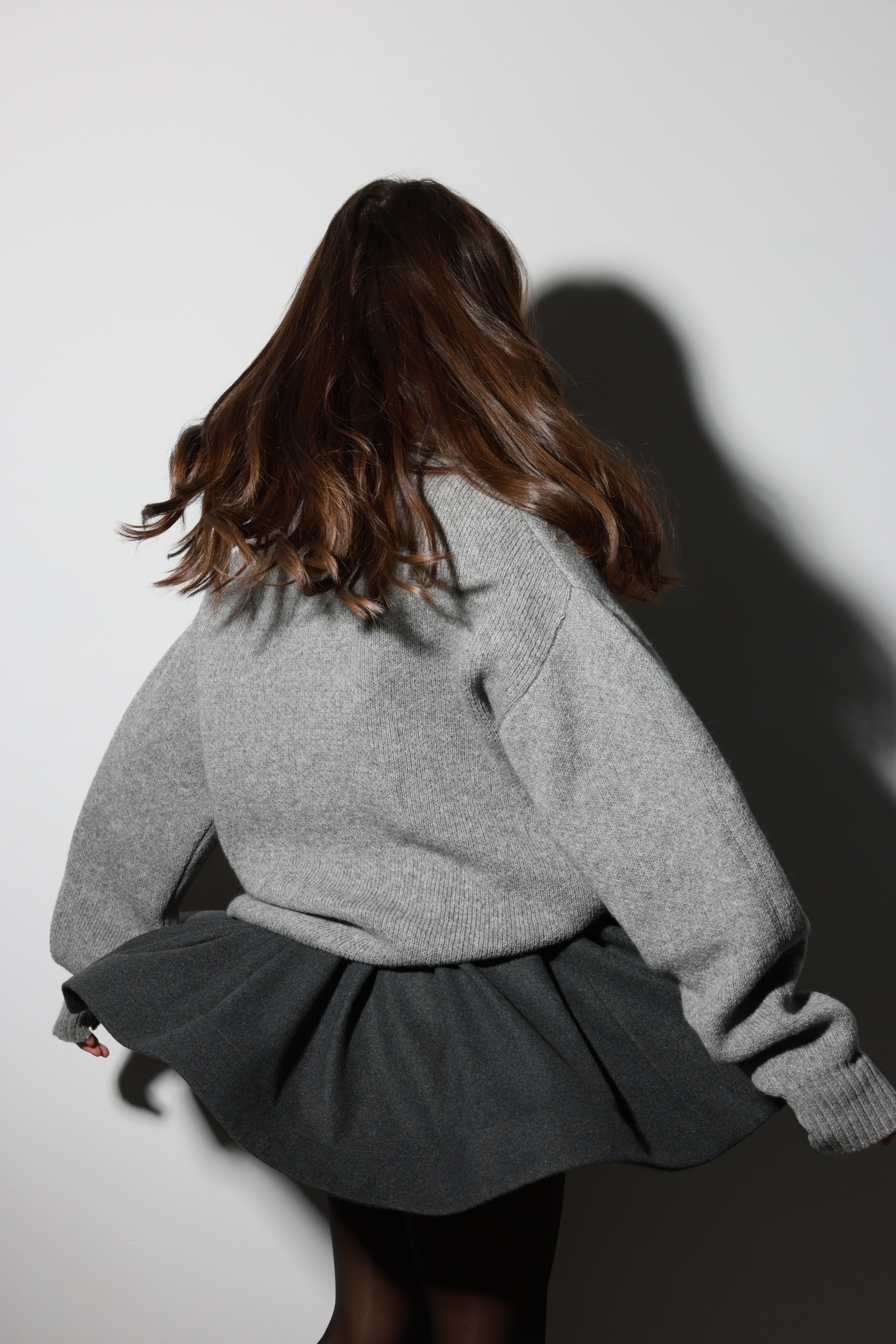 Graphite Wool Ruffle Skirt