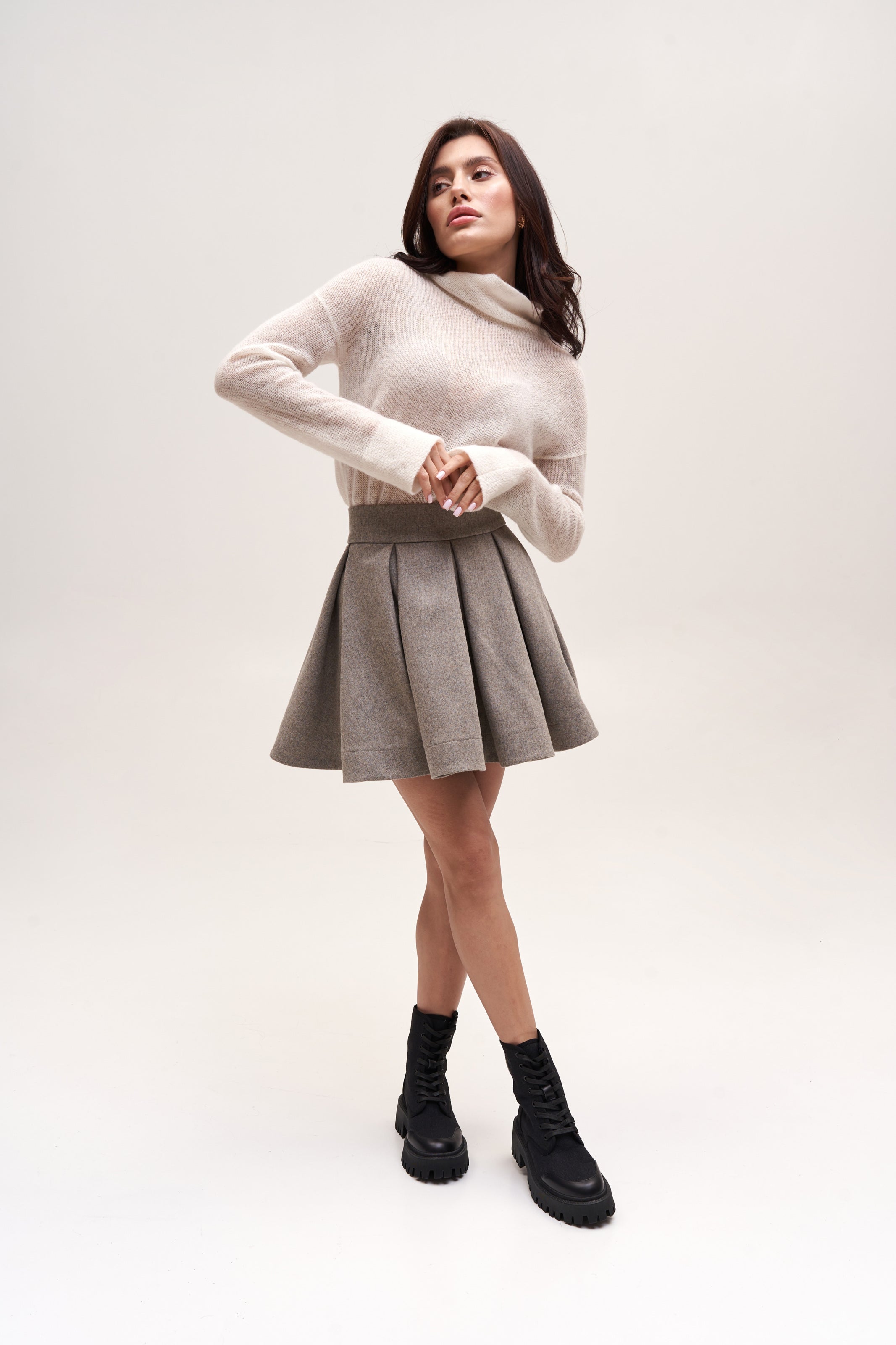 Gray Flounce Skirt Wool